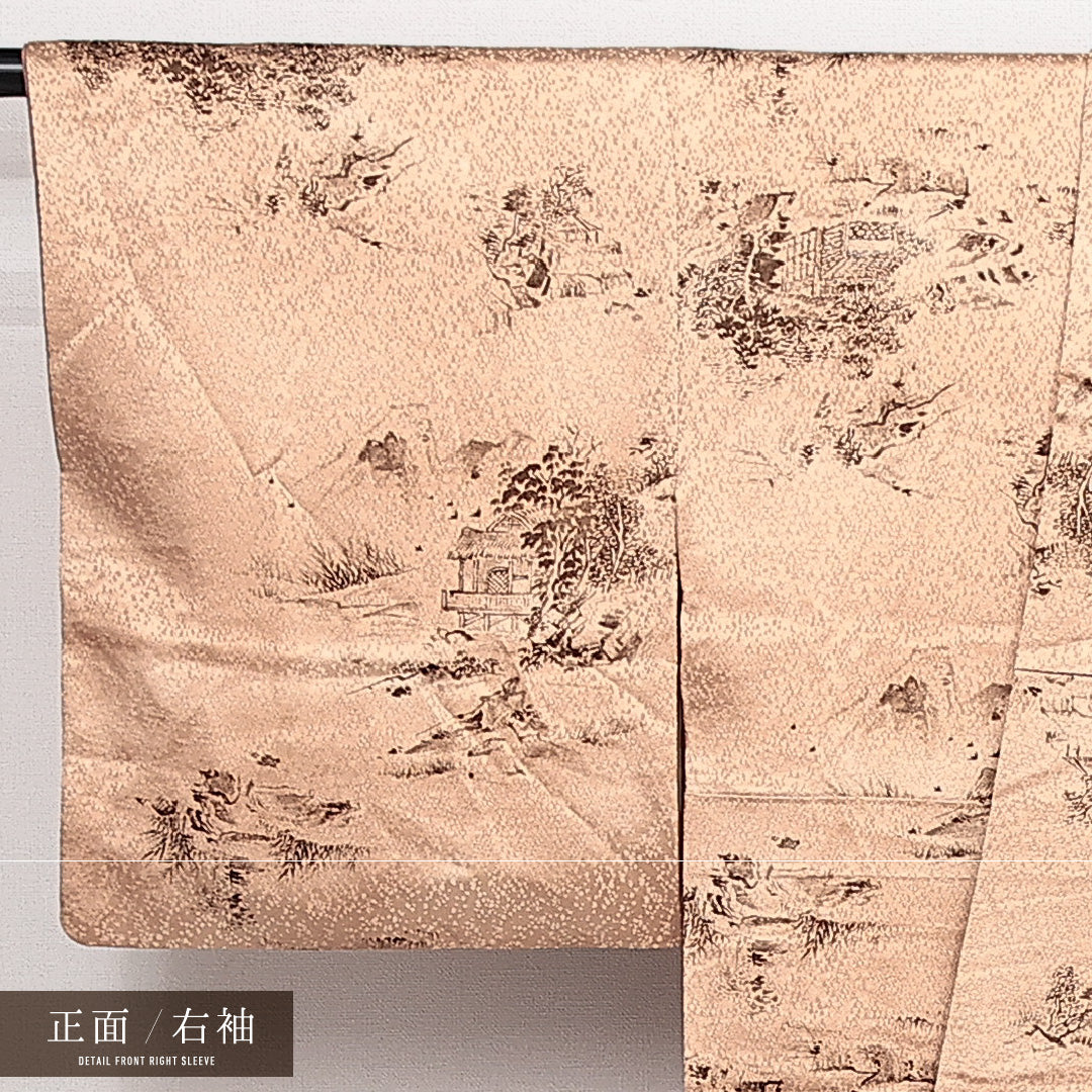 小紋 袷 身丈161cm 裄丈64cm 正絹 Sランク インフォーマル 広衿 Lサイズ 茶屋辻 金系 RP 1221-14152