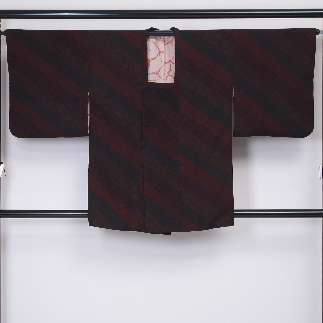 道行コート 身丈85cm 裄丈67.5cm 正絹 Sランク L 縞 ふくれ織 茶系 1217-00571