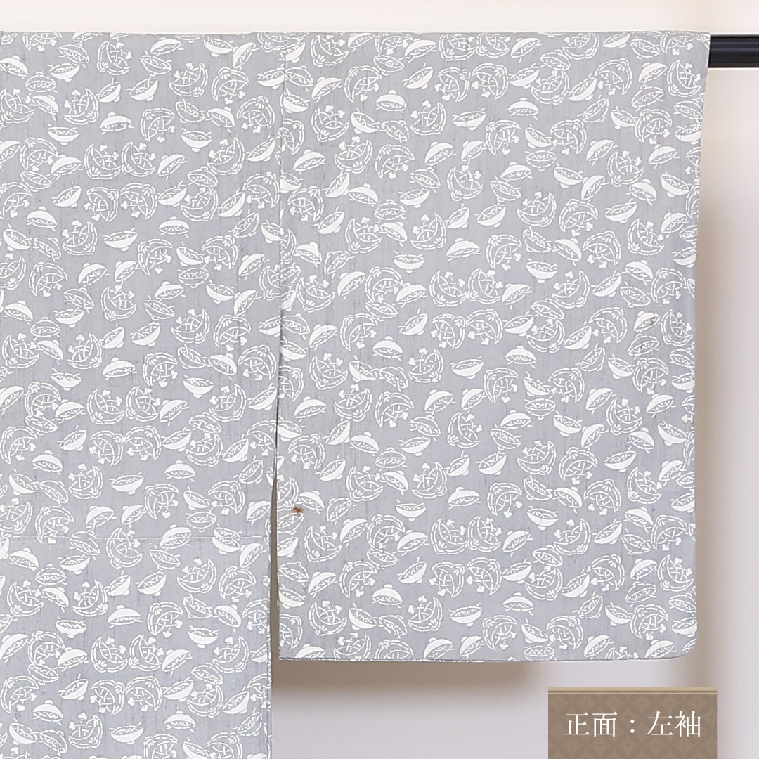 紬 単衣 身丈153cm 裄63.5cm 正絹 居敷当て 真綿紬 グレー系 落款 Cランク 1216-01194