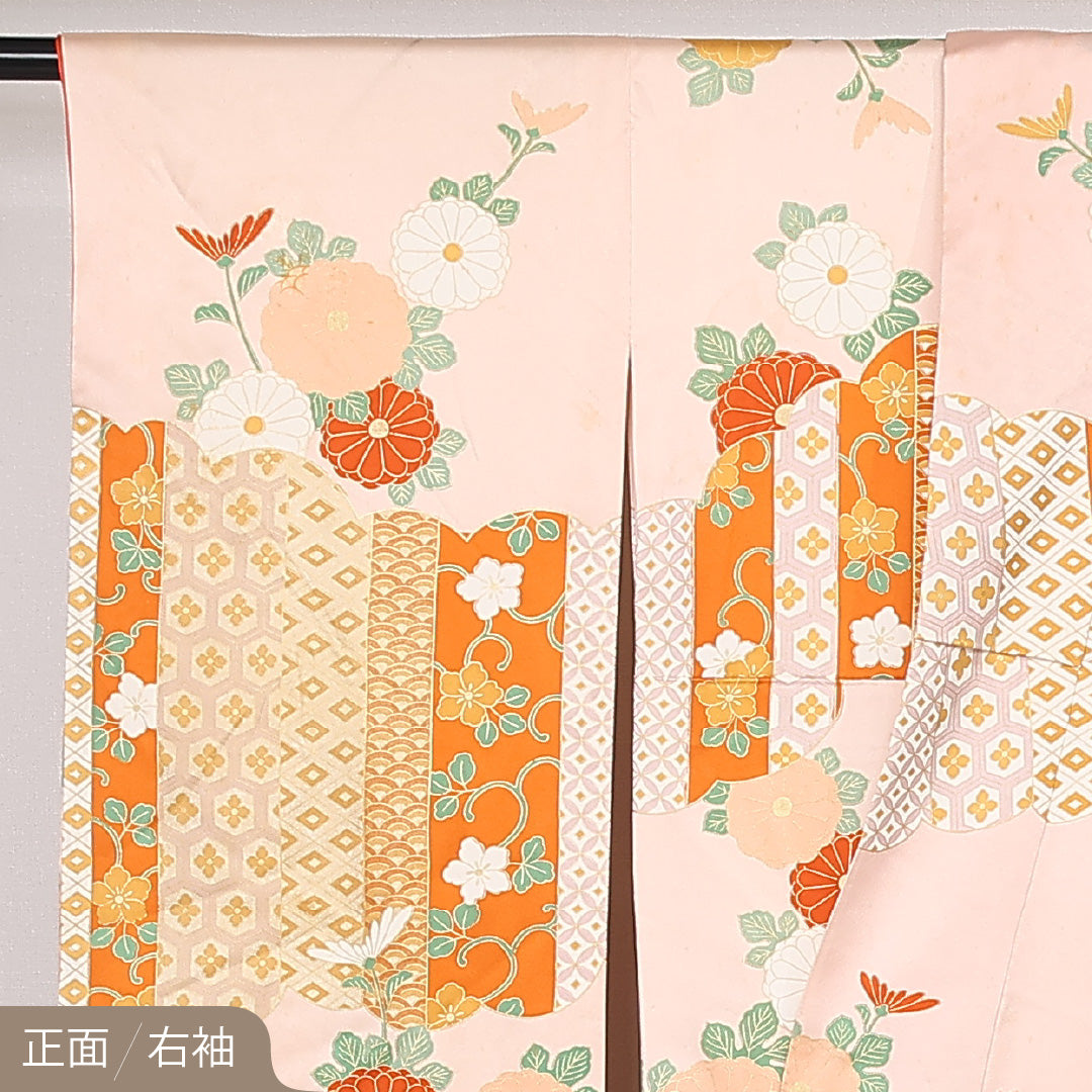 振袖 身丈160cm 裄丈64cm Cランク 正絹 袷 広衿 L 吉祥文様 フォーマル クリーム系 1213-F0520