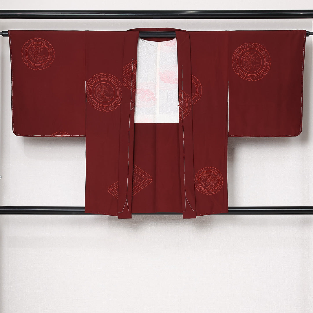 羽織 袷 身丈80cm 裄丈65cm 正絹 Sランク カジュアル Mサイズ 雪輪 茶系 RP 1232-12817