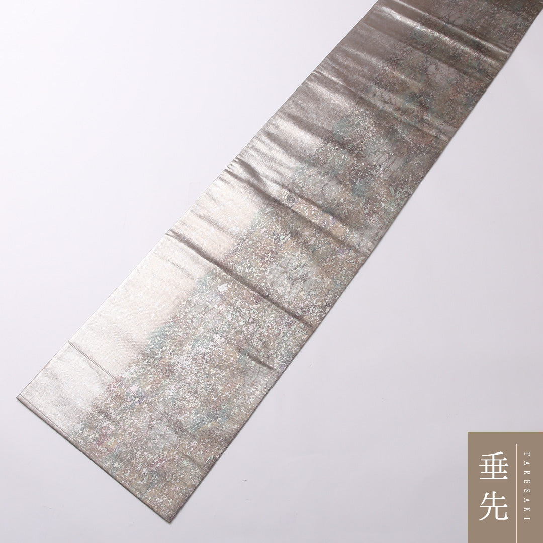 袋帯 帯丈440cm 正絹 六通 インフォーマル 抽象柄 グレー系 銀系 1243-01606