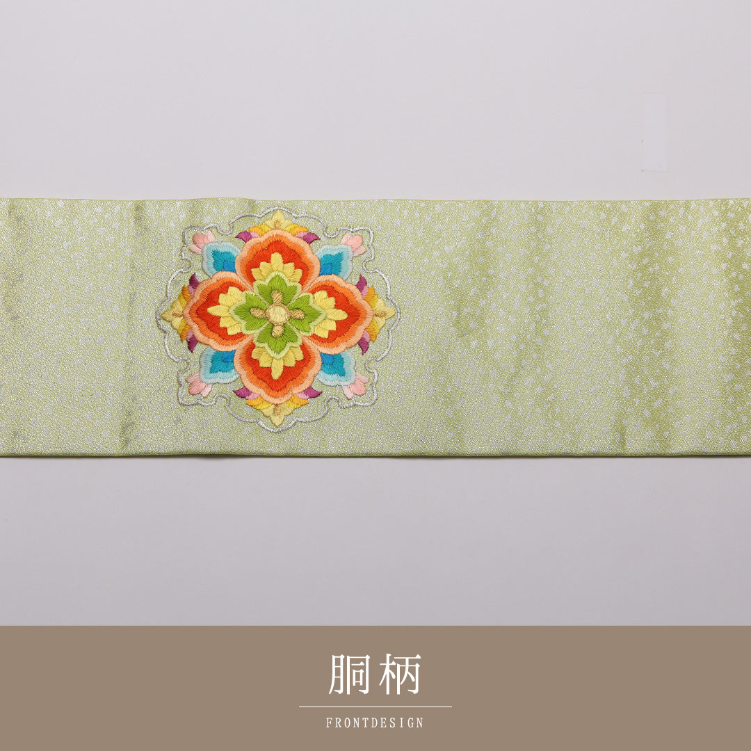 九寸名古屋帯 帯丈362cm 正絹 六通 名古屋仕立て 織り セミフォーマル 唐華 緑系 RP 1245-01823