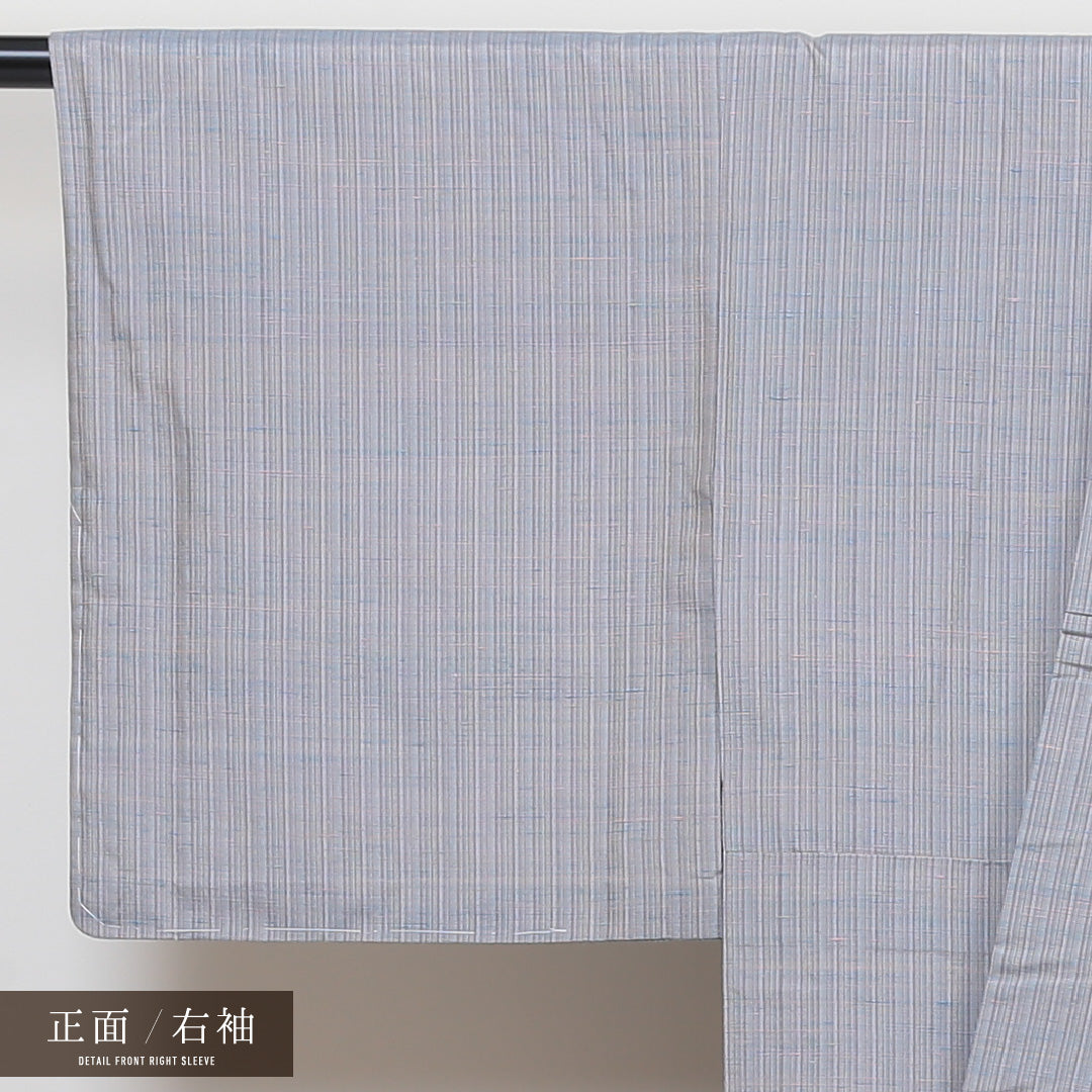 紬 単衣 身丈145cm 裄丈62cm 正絹 Bランク XSサイズ バチ衿 カジュアル 縞 グレー系 1216-02915