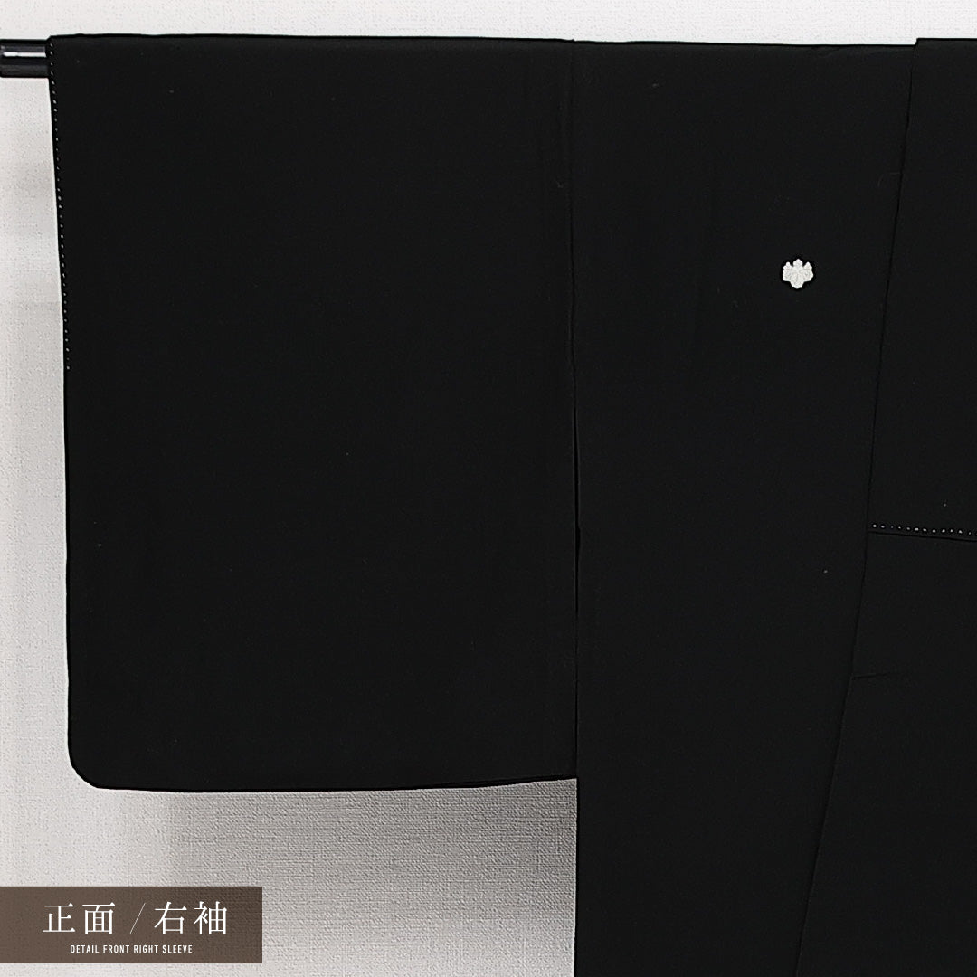 黒紋付 五つ紋 五三桐 身丈165cm 裄丈64cm Sランク ポリエステル 洗える着物 袷 広衿 XL フォーマル 上品 厳か 黒系 1299-F0618