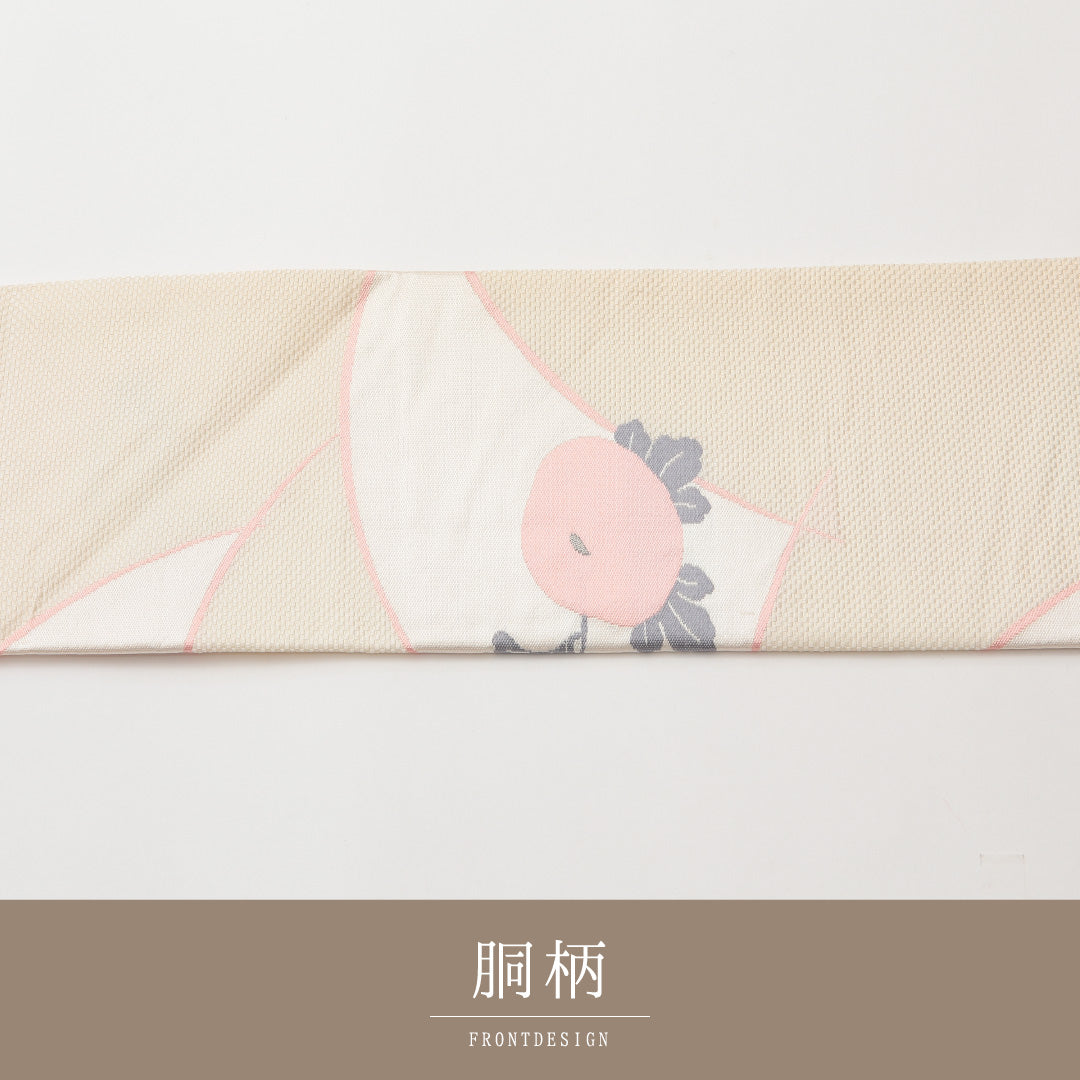 名古屋帯 六通 帯丈360cm カジュアル Sランク 正絹 琳派 花柄 白系 1224-02140