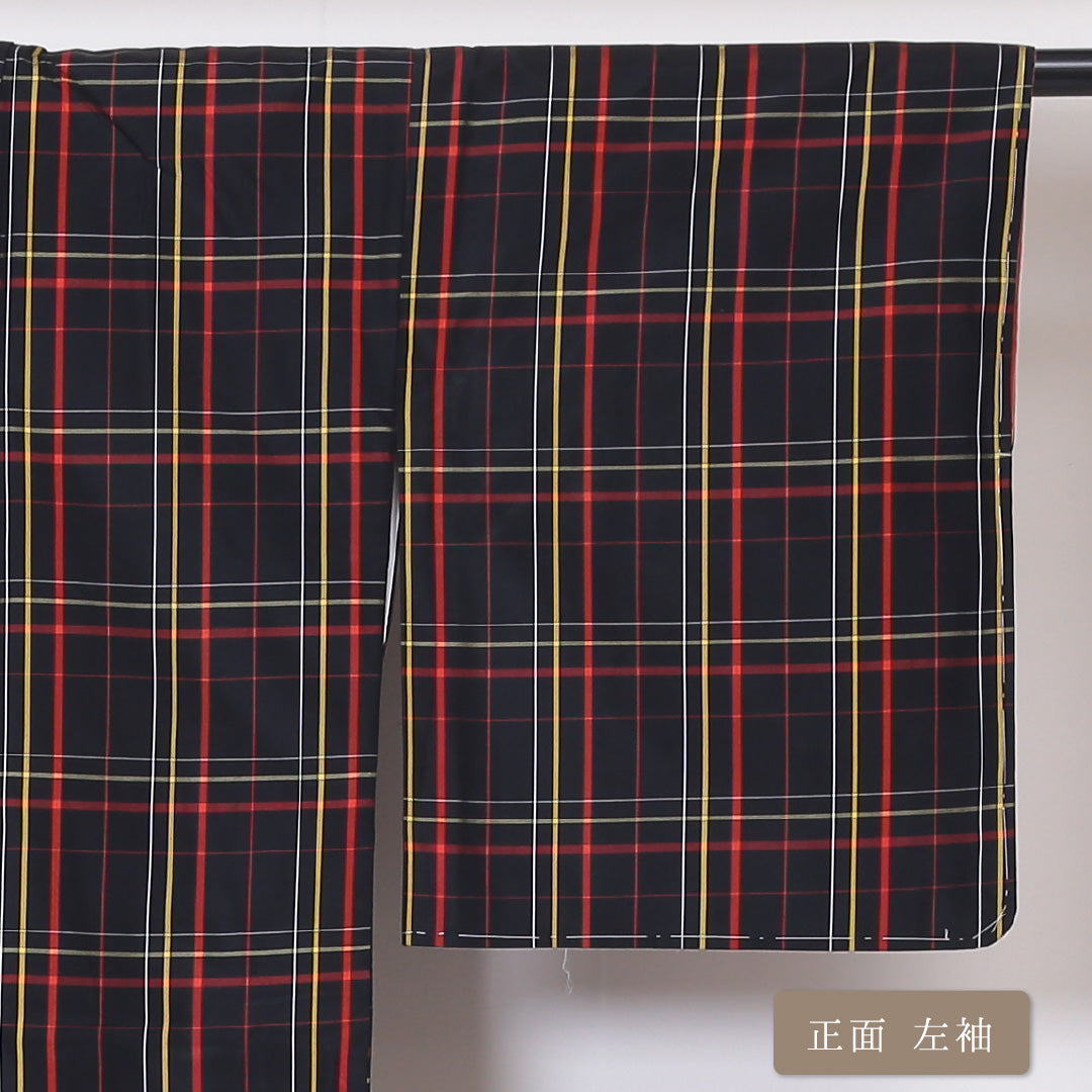 未使用品 アンサンブル 大島紬 袷 身丈157cm 裄丈64cm 正絹 Sランク インフォーマル バチ衿 Mサイズ 緯総絣 格子 紺系 RP 1223-03231