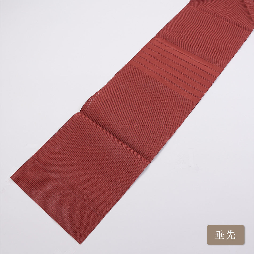 九寸名古屋帯 (夏帯) Sランク 帯丈360cm 正絹 ポイント柄 開き仕立て 織り カジュアル 縞 朱系 LP 1245-00950