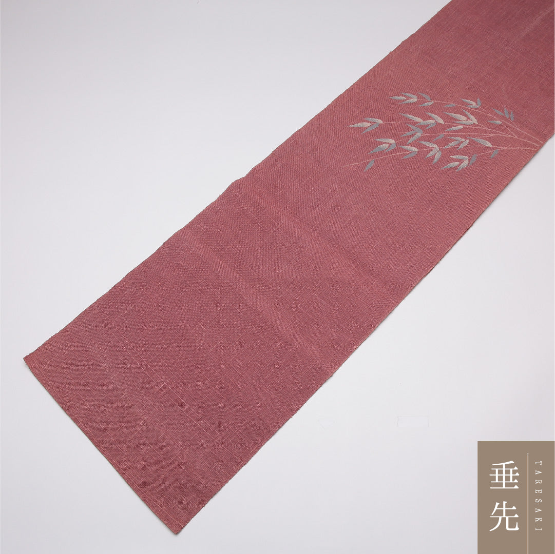 八寸名古屋帯 Cランク 帯丈317cm 正絹 ポイント柄 松葉仕立て 織り カジュアル 笹 ピンク系 HP 1245-01595