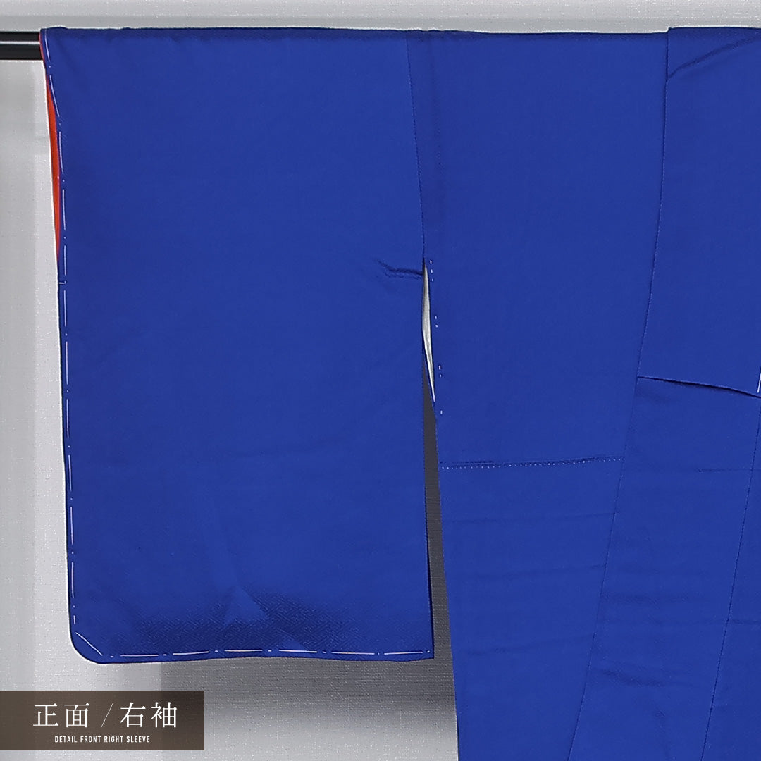 付下げ 身丈155cm 裄丈64cm Sランク M ポリエステル 洗える着物 袷 広衿 花柄 インフォーマル 青系 1261-12029