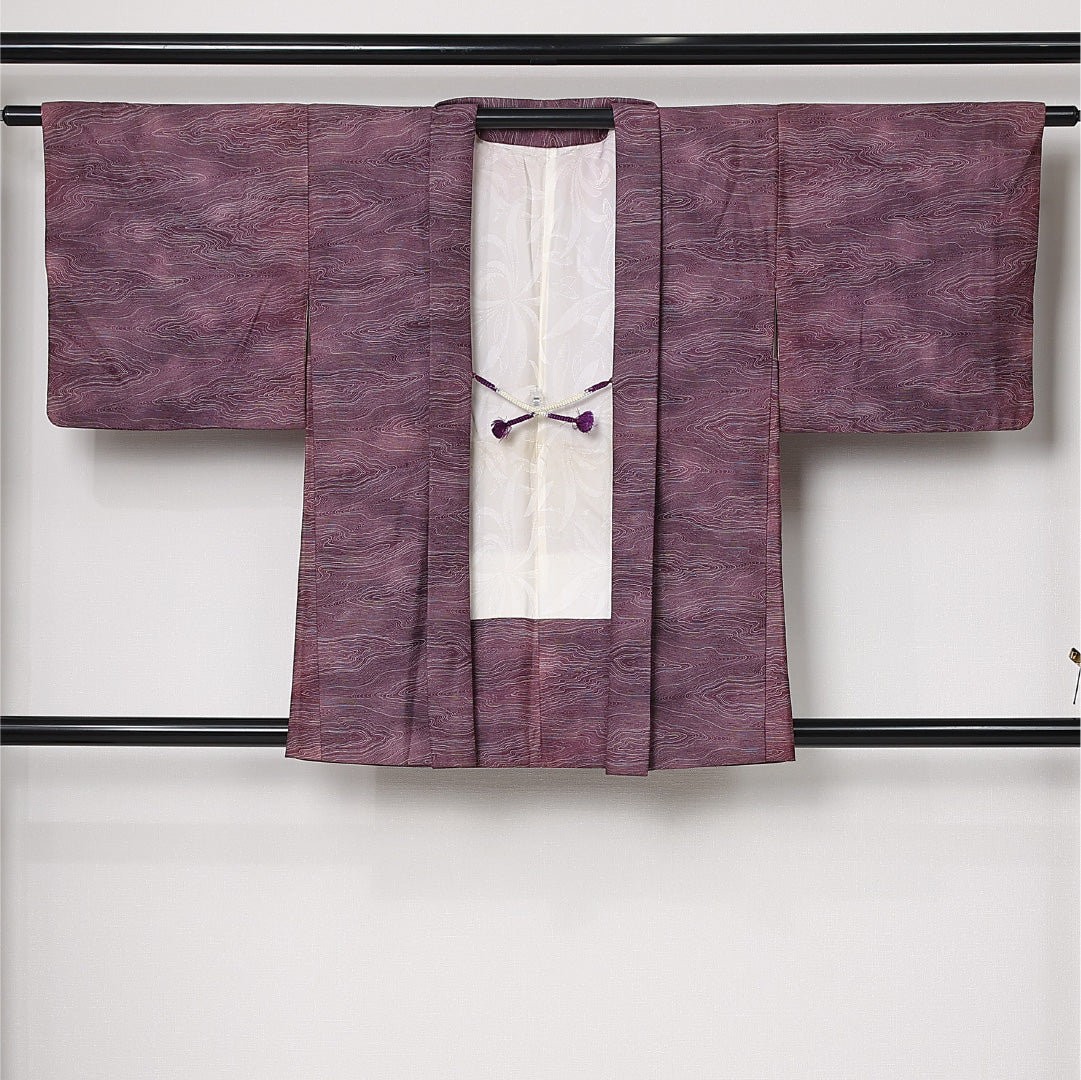 羽織 袷 身丈82cm 裄丈63cm 正絹 Cランク カジュアル Sサイズ ぼかし染 紐あり 流水 紫系 LP 1232-12826