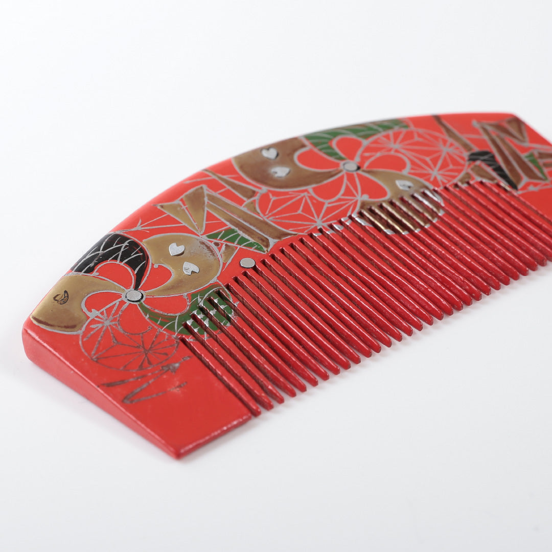 櫛 和装小物 Sランク 木 木工 蒔絵 赤系 1221-00043