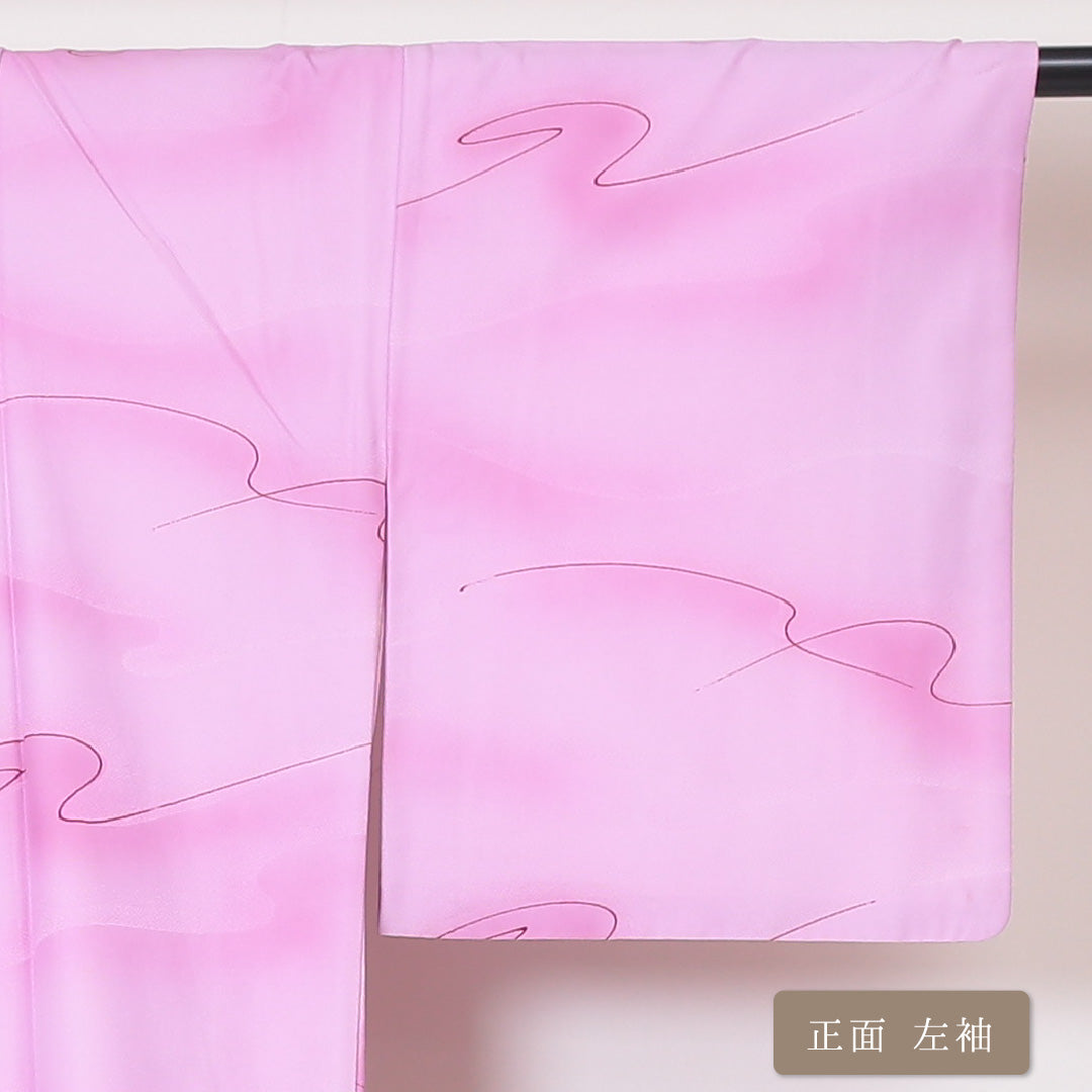小紋 袷 身丈152cm 裄61cm ピンク系 流水 洗える着物 Bランク 1215-01860-4213