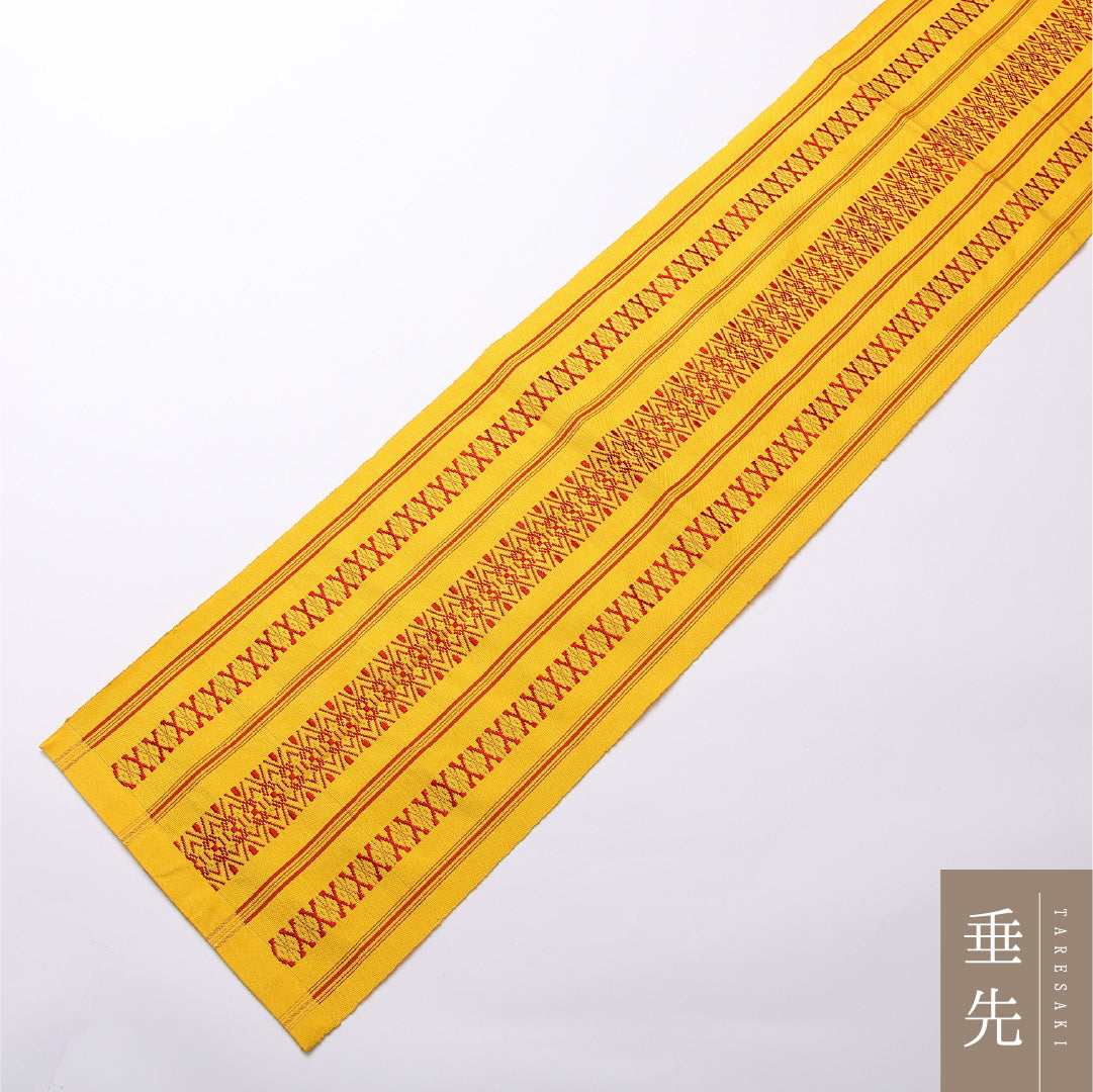 八寸名古屋帯 Sランク 帯丈372cm レーヨン 全通 開き仕立て 織り インフォーマル 本場筑前博多織 献上柄 黄系 RP 1245-02505
