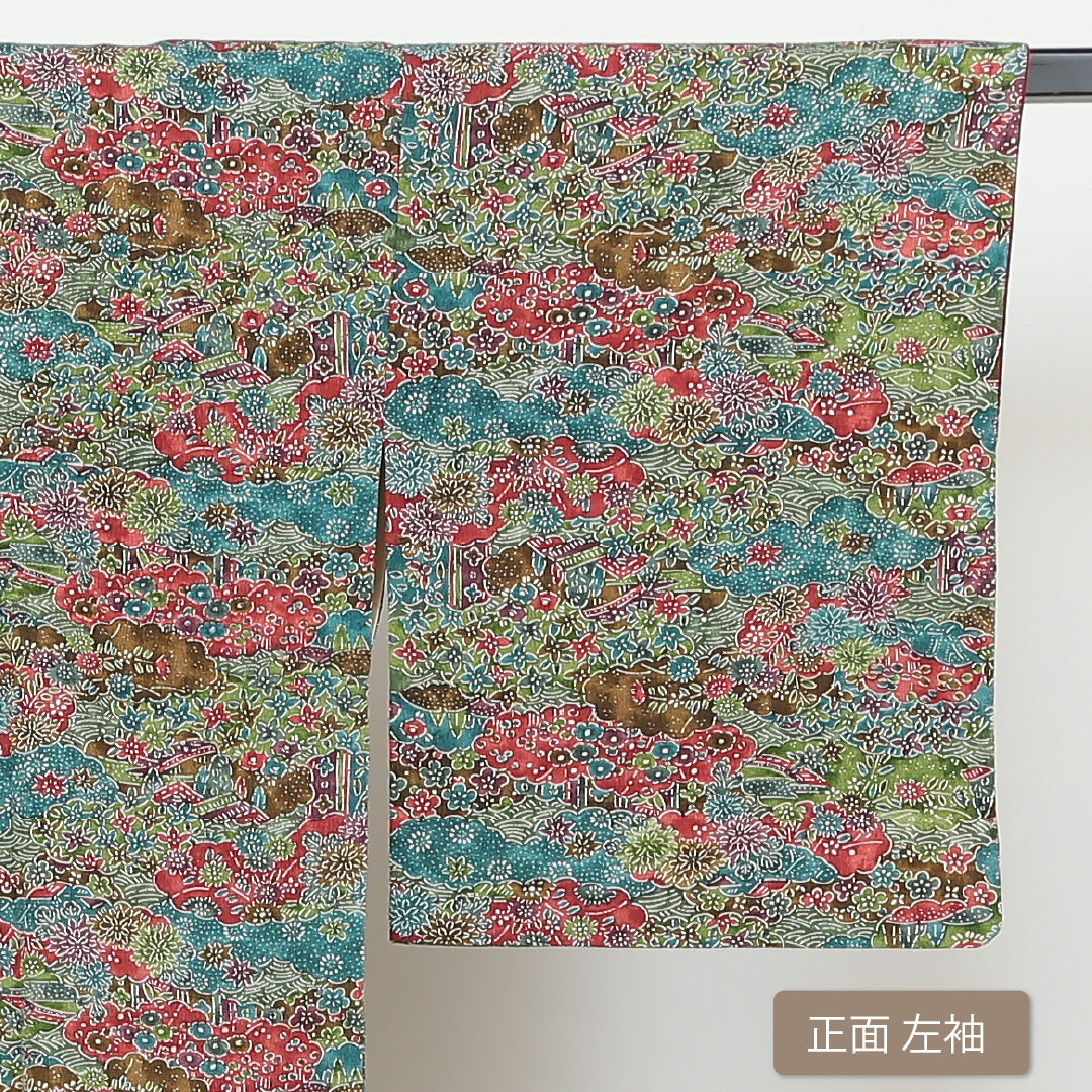 小紋 ちりめん 袷 身丈154cm 裄67cm グラデーション系 四季草花 花柄 植物柄 正絹 Aランク 通年柄 1215009763299