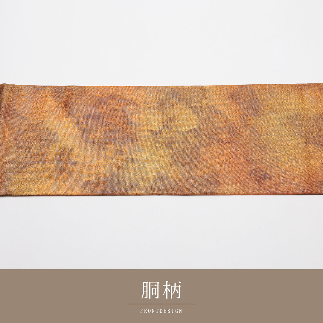 未使用品 九寸名古屋帯 Nランク 帯丈360cm 正絹 全通 名古屋仕立て 織り インフォーマル しつけ糸 更紗 朱系 GP 1245-01860