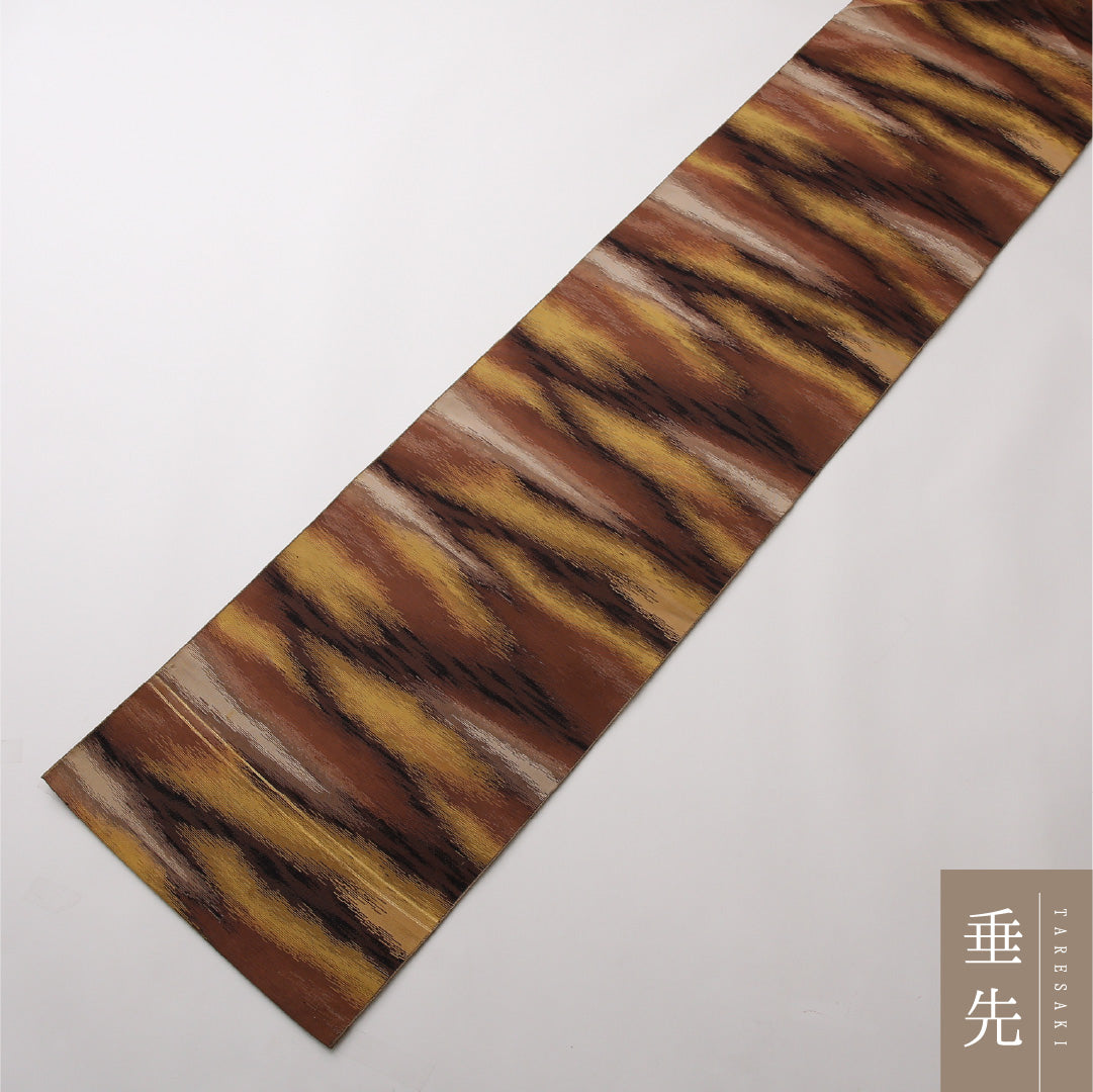 八寸名古屋帯 Aランク 帯丈356cm 正絹 全通 松葉仕立て 織り カジュアル 創作柄 茶系 LP 1245-02320