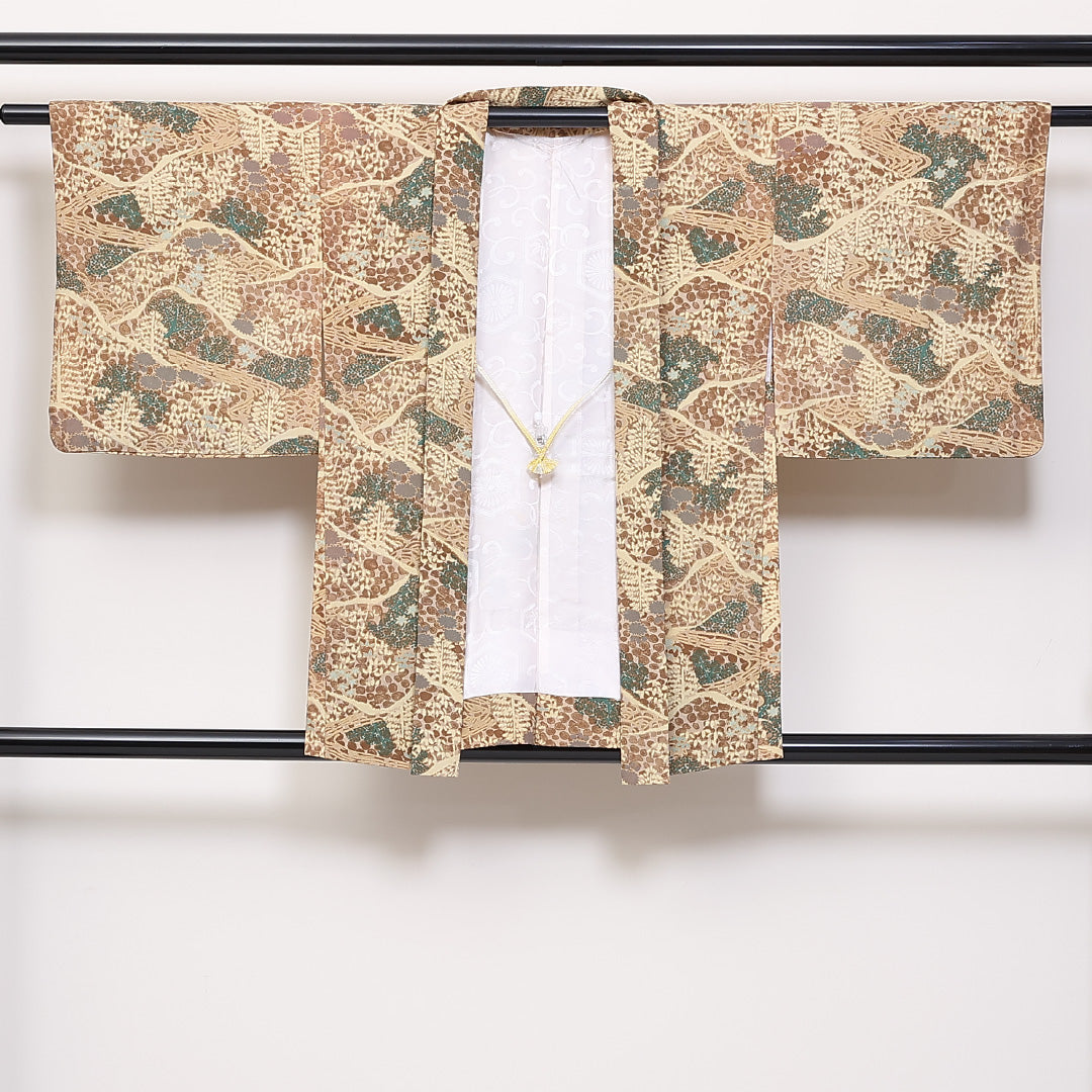 羽織 身丈80cm 裄丈63.5cm S 洗える着物 ポリエステル 風景 紐あり ベージュ系 Sランク 1217-00849