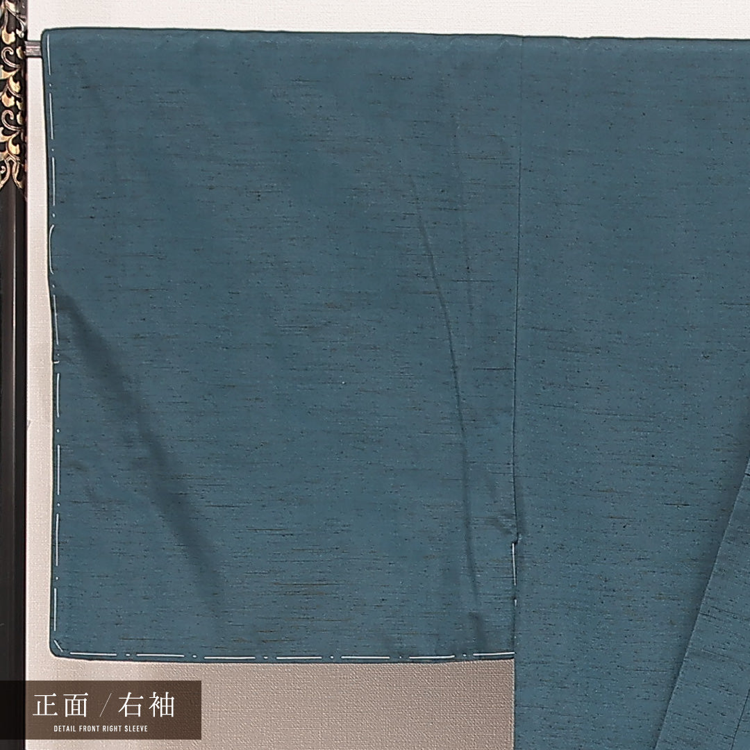 男着物 袷 身丈154cm 裄丈73cm 正絹 Sランク カジュアル 棒衿 XLサイズ 無地 青系 M4 1224-16921