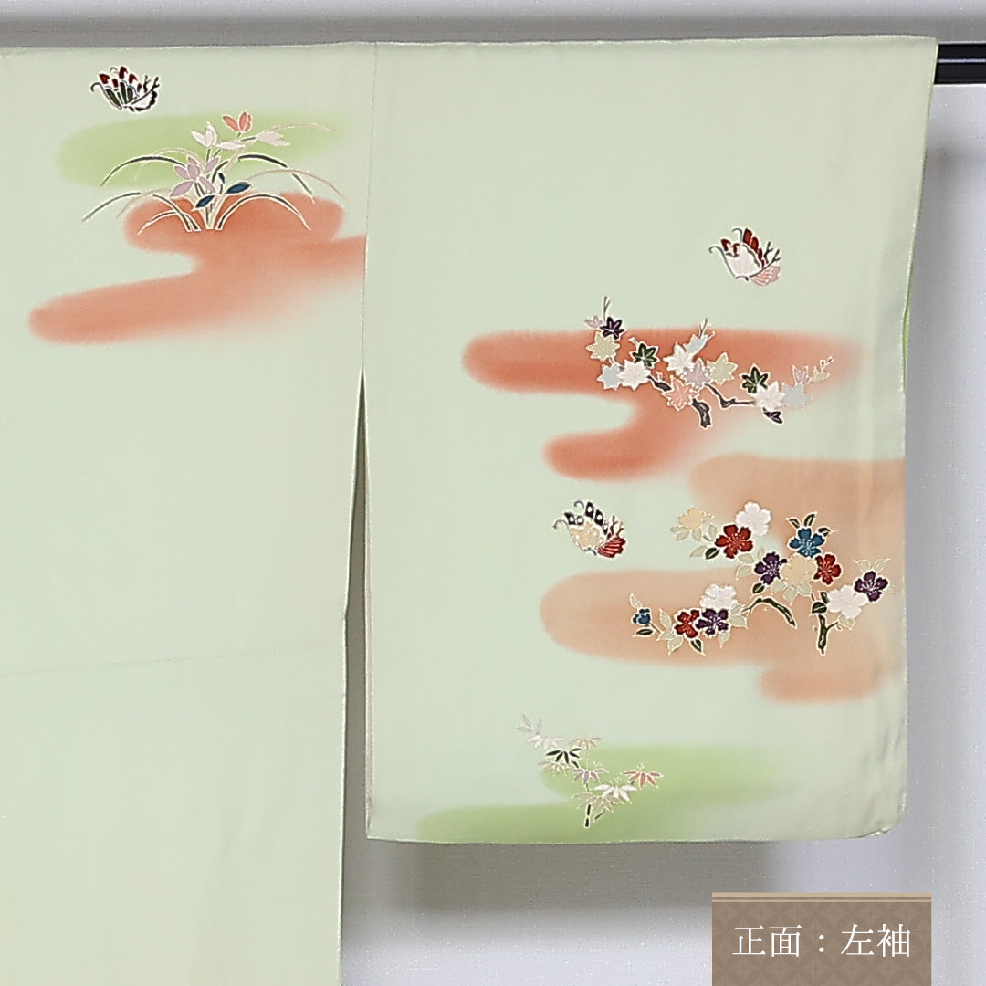 訪問着 袷 身丈163cm 裄67.5cm 正絹 揚羽蝶 桜 エ霞 紅葉 Aランク 1212-00744