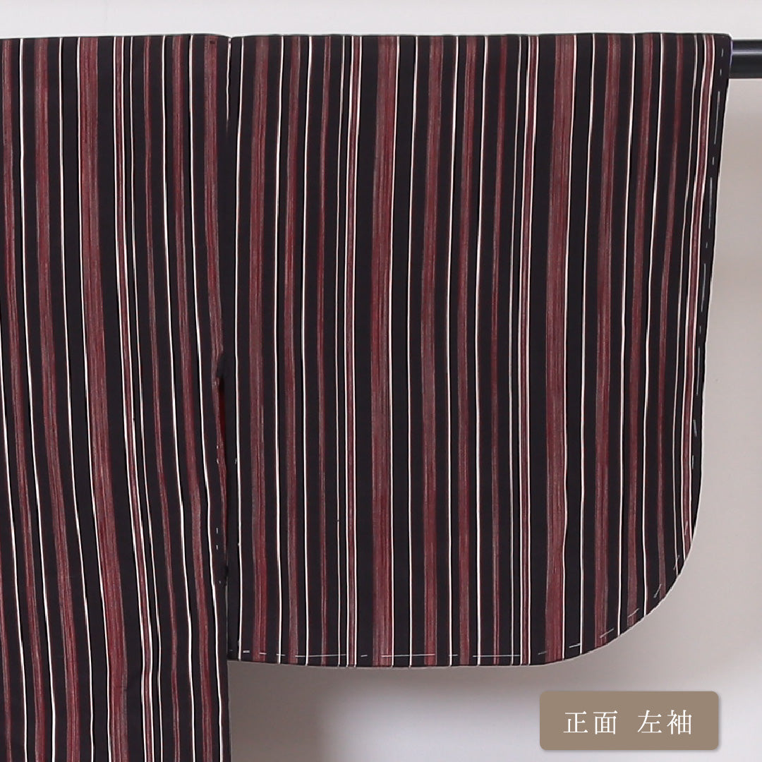 紬 袷 身丈158cm 裄丈63cm 正絹 Aランク カジュアル 広衿 Mサイズ 縞 茶系 RP 1223-03264