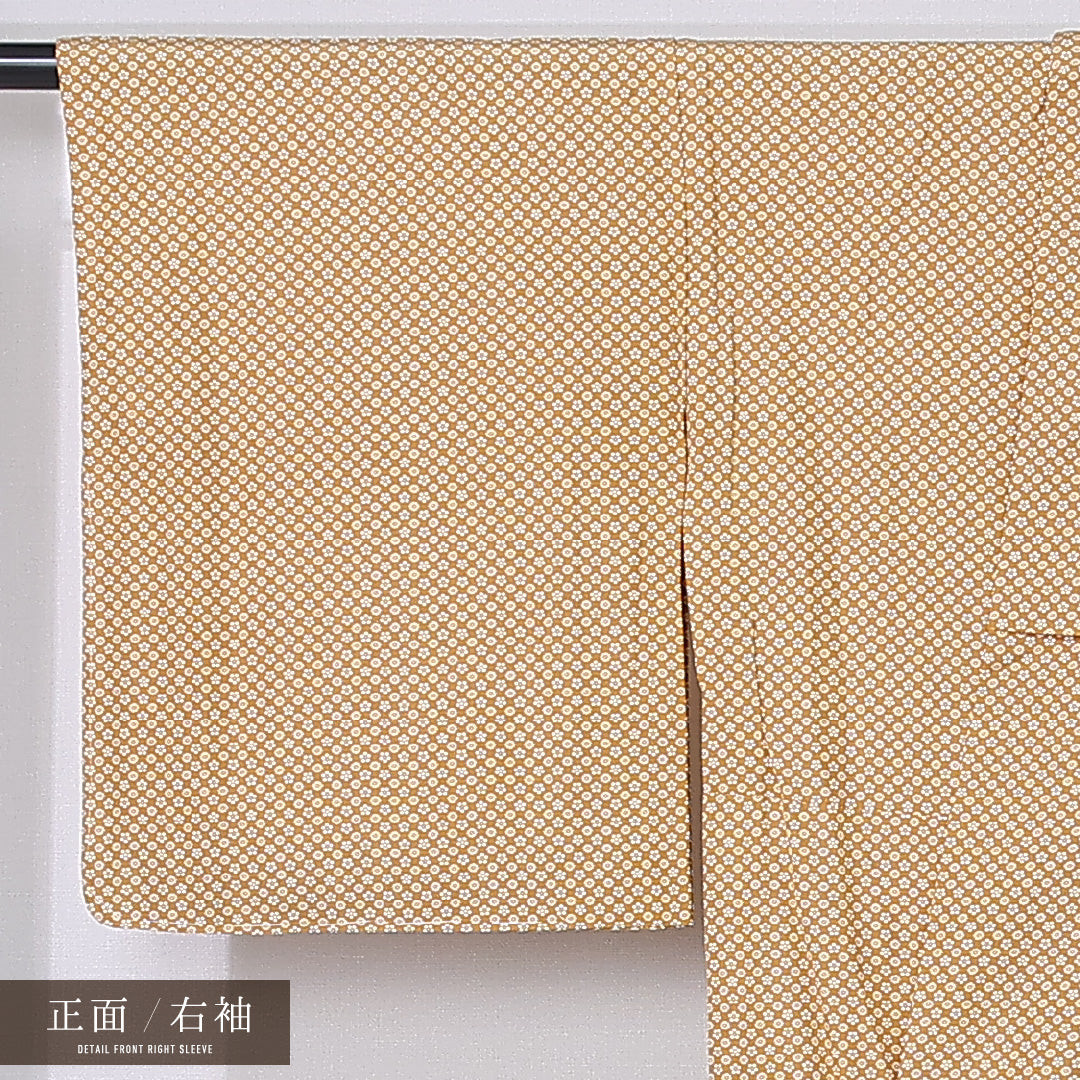 小紋 単衣 身丈150cm 裄丈65cm 正絹 Sランク インフォーマル 広衿 Sサイズ 花柄 茶系 RP 1221-12227