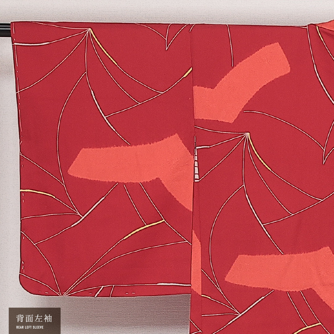 未使用品 羽織 袷 身丈74cm 裄丈63cm 正絹 Sランク カジュアル Sサイズ しつけ糸 創作柄 赤系 RP 1232-13873