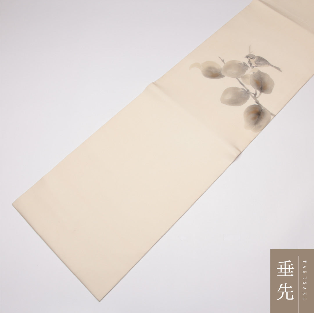 九寸名古屋帯 Cランク 帯丈380cm 正絹 ポイント柄 開き仕立て 染め インフォーマル 塩瀬 雀 白系 RP 1245-01551