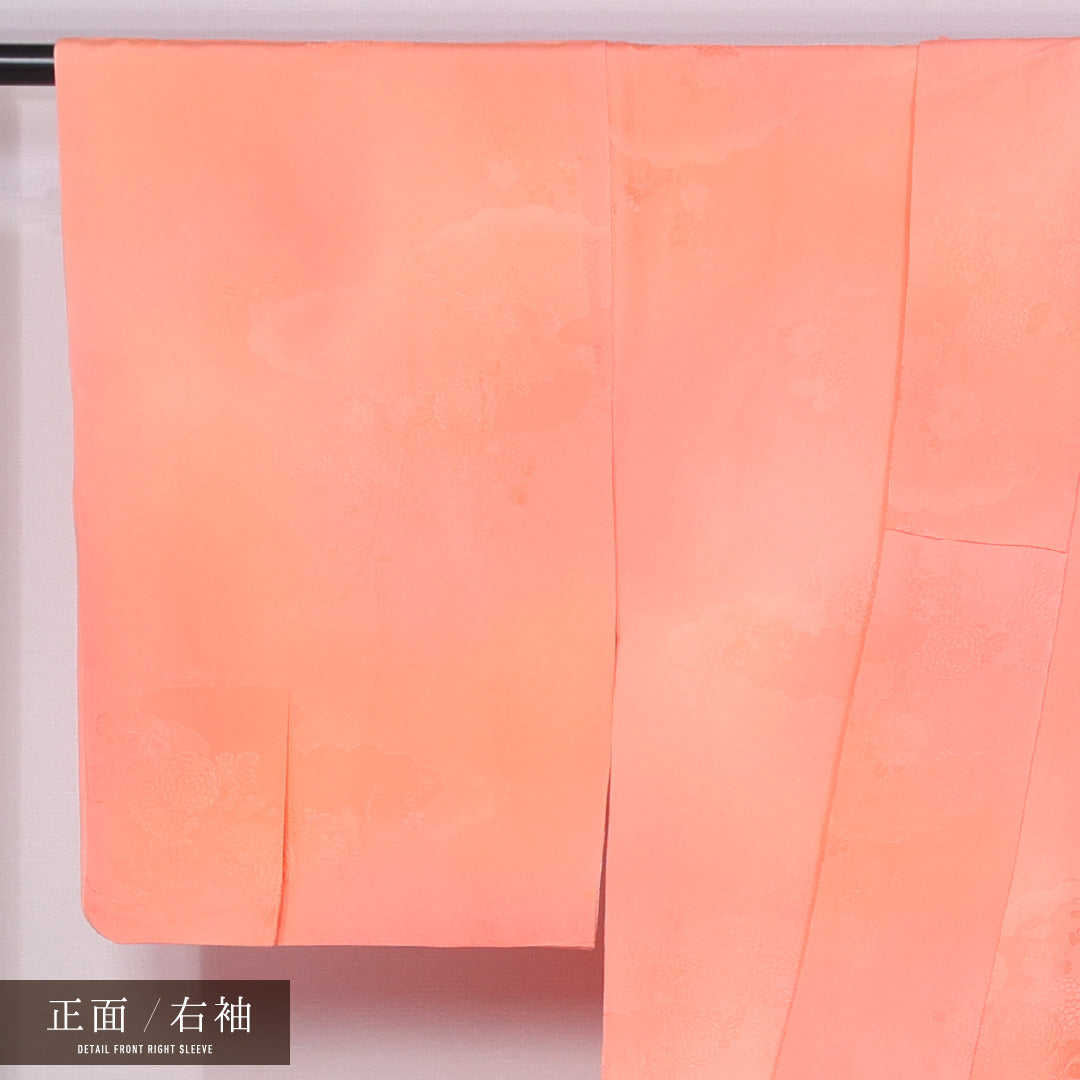 色無地 袷 身丈162cm 裄丈66cm 正絹 Sランク 紋意匠 (菊) インフォーマル 広衿 Lサイズ ぼかし染 無地 ピンク系 RP 1219-11532