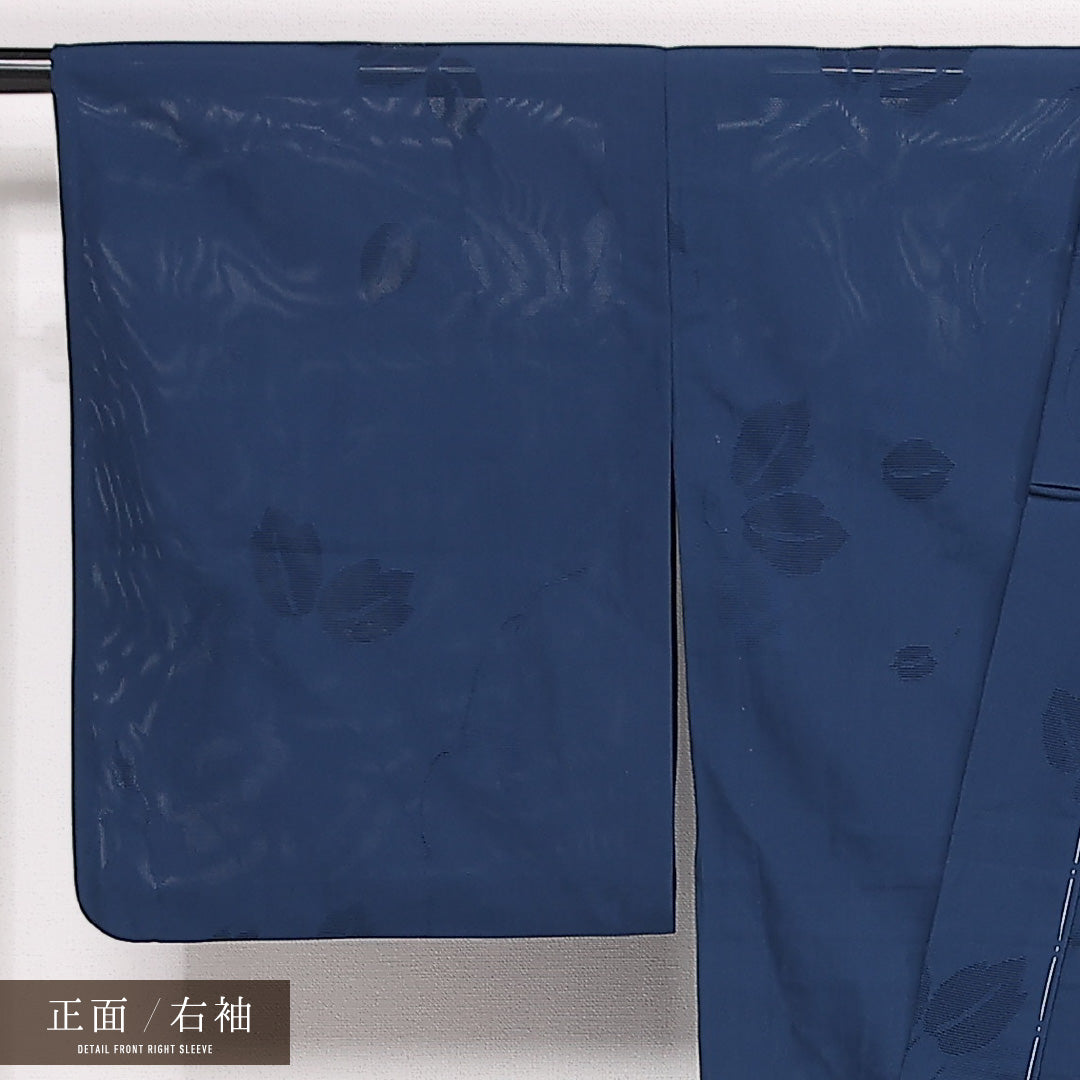 夏物 小紋 紗 身丈157cm 裄丈67cm Sランク 正絹 バチ衿 Mサイズ カジュアル もじり織 蔦 青系 シック 落ち着き 1215-13307