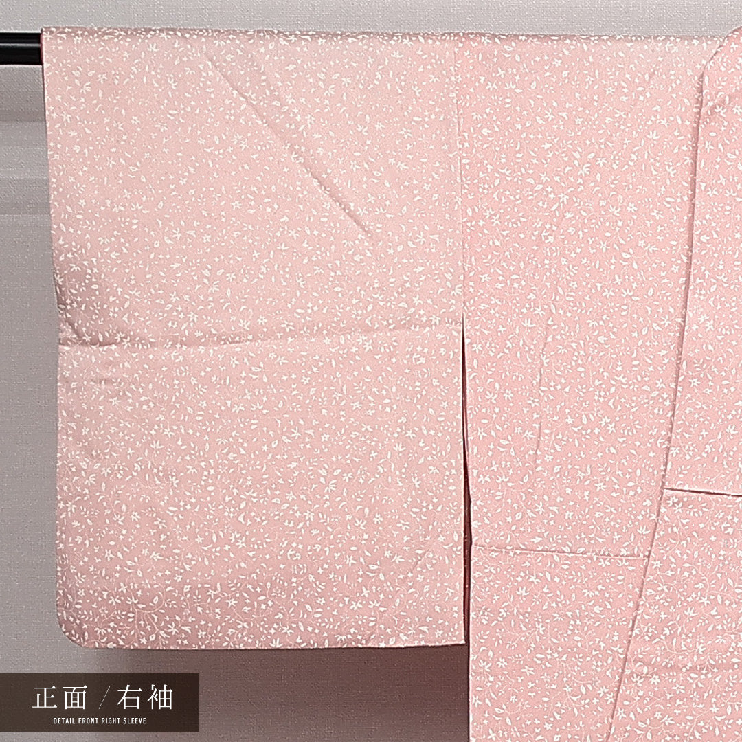 訪問着 袷 身丈158cm 裄丈65cm 正絹 Sランク セミフォーマル 広衿 Mサイズ 流水 花柄 ピンク系 RP 1217-14139