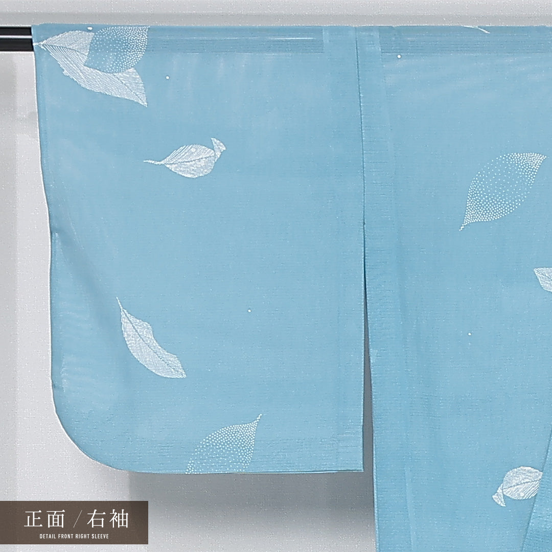 夏物 小紋 身丈159cm 裄丈65cm Sランク M 正絹 絽 バチ衿 植物柄 カジュアル 水色系 1215-12042