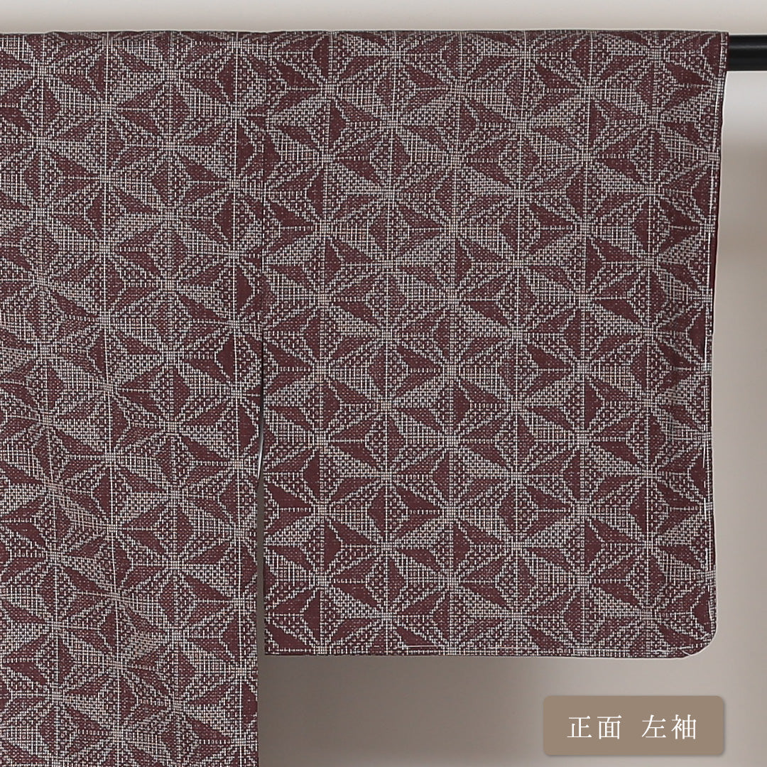 紬 袷 身丈152cm 裄63cm 正絹 赤系 Sランク 麻の葉 1216-00596-2212 1216-00596
