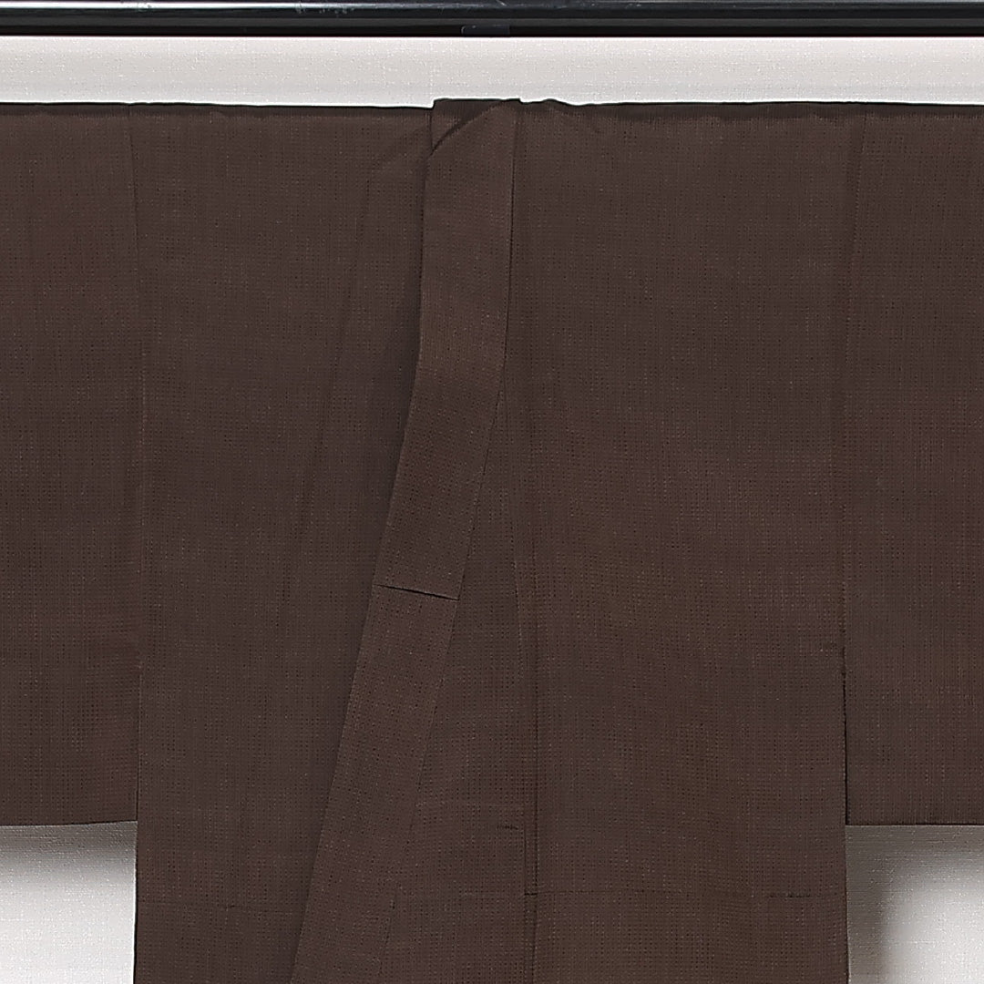 男着物 (本塩沢) 袷 身丈138cm 裄丈64cm 正絹 Aランク カジュアル 棒衿 Sサイズ お召 格子絣 茶系 RP 1224-13100