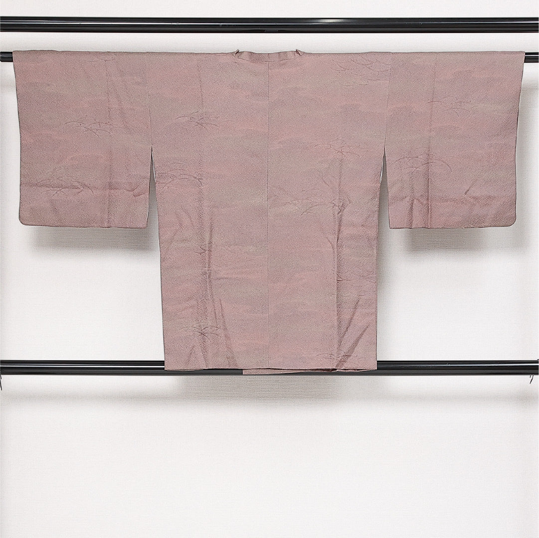 道行コート 袷 身丈79cm 裄丈63cm 正絹 Sランク 紋意匠 (芝草) カジュアル Sサイズ ふくれ織 ポケットあり 雲取り 紫系 RP 1237-13759