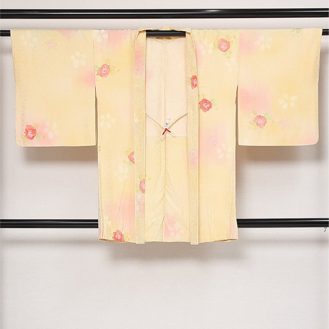 洗える着物 道行コート 袷 身丈86cm 裄丈65cm ポリエステル Sランク セミフォーマル Mサイズ 薔薇 クリーム系 RP 1237-13748