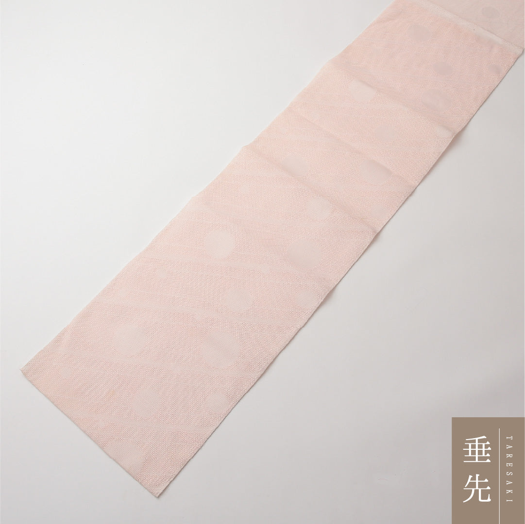 八寸名古屋帯 (夏帯) Aランク 帯丈366cm 正絹 六通 松葉仕立て 織り カジュアル 創作柄 ピンク系 M4 1245-02155