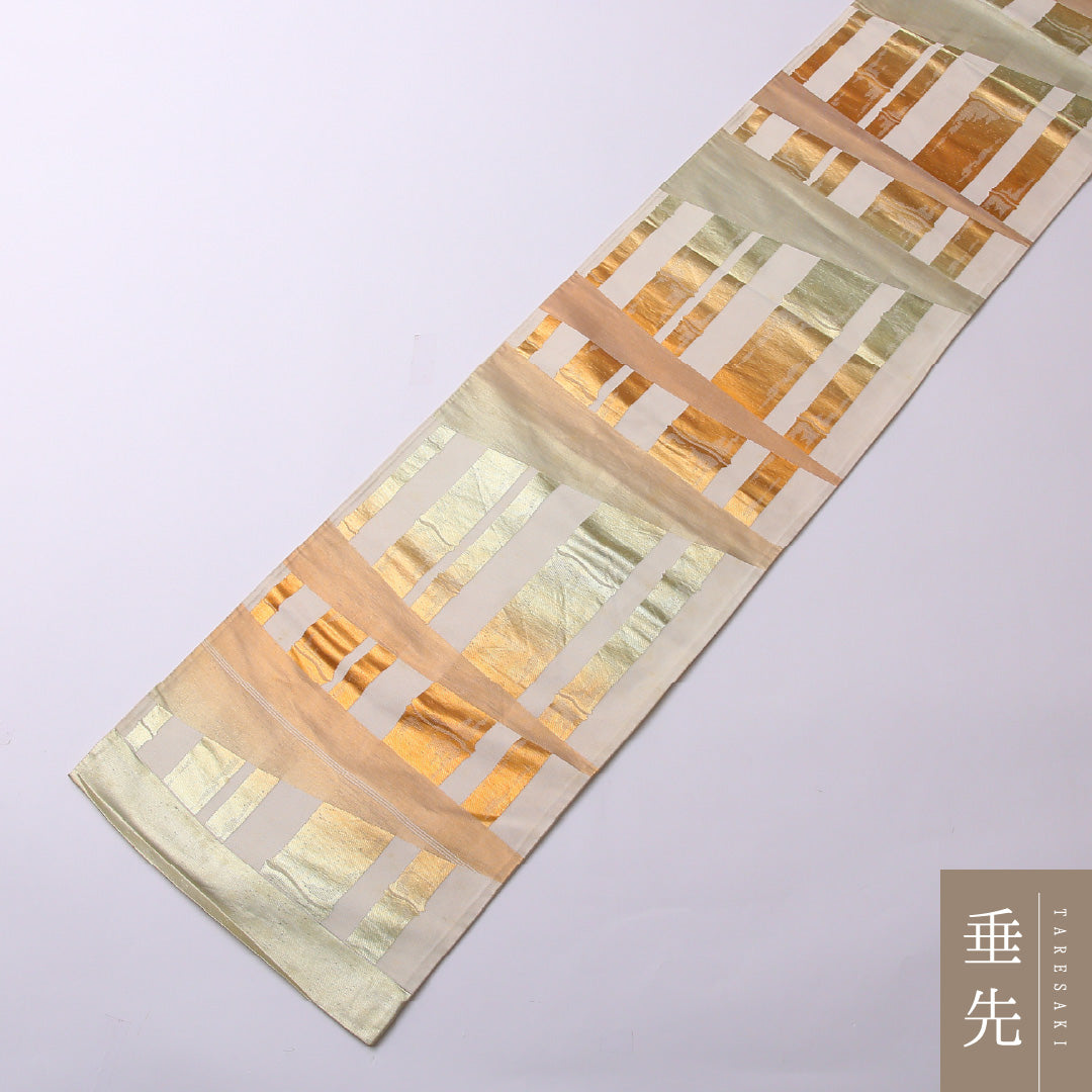 袋帯 帯丈416cm 正絹 六通 セミフォーマル 創作柄 証紙 クリーム系 1243-01489