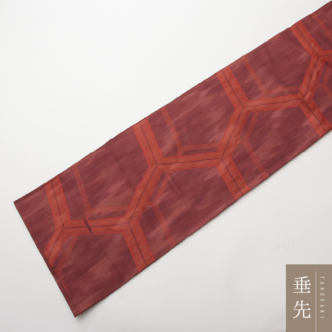 袋帯 帯丈416cm 正絹 六通 インフォーマル 亀甲 赤系 1243-01472