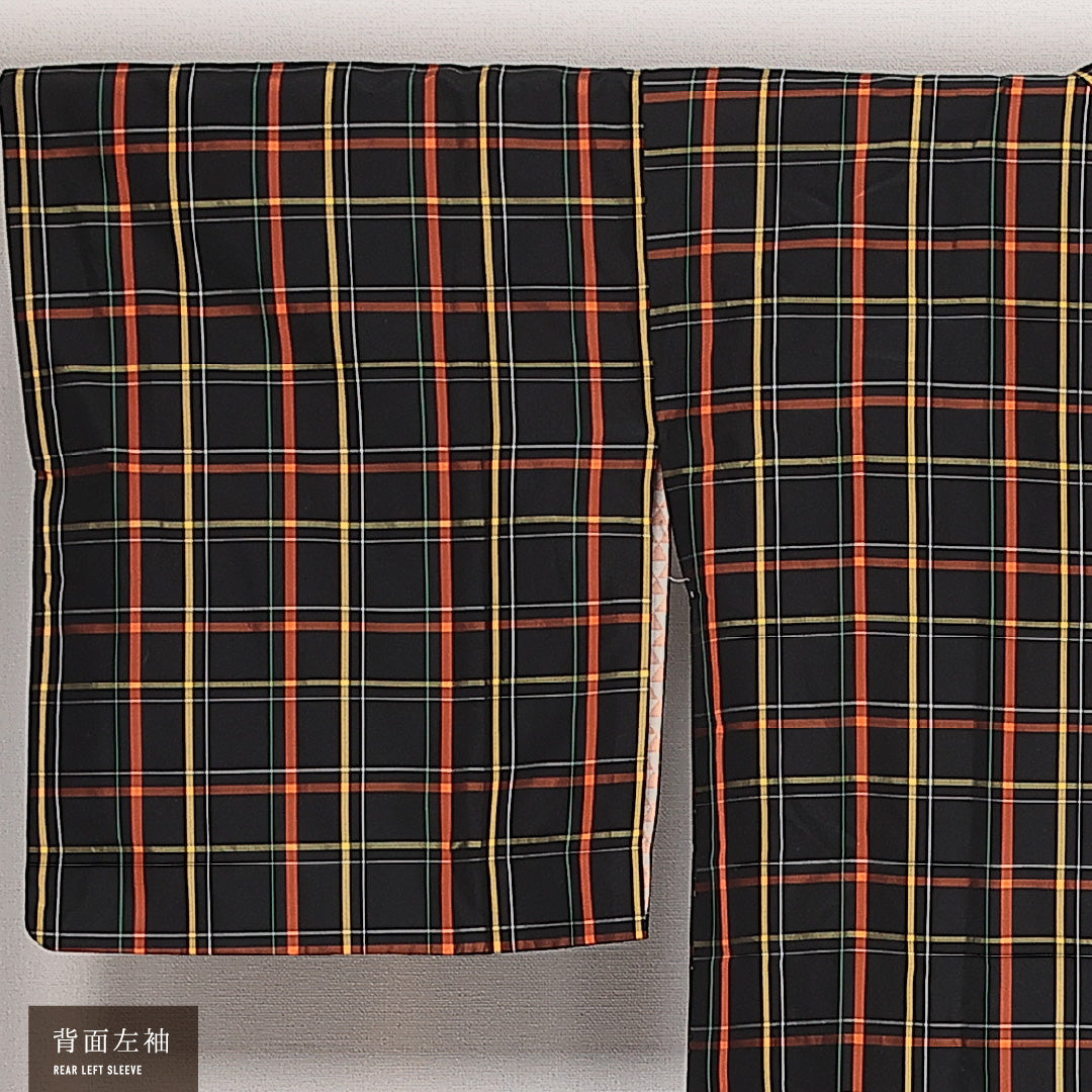 道行コート (大島紬) 袷 身丈87cm 裄丈66cm 正絹 Aランク インフォーマル Mサイズ 緯総絣 ポケットあり 格子 紺系 RP 1237-13800