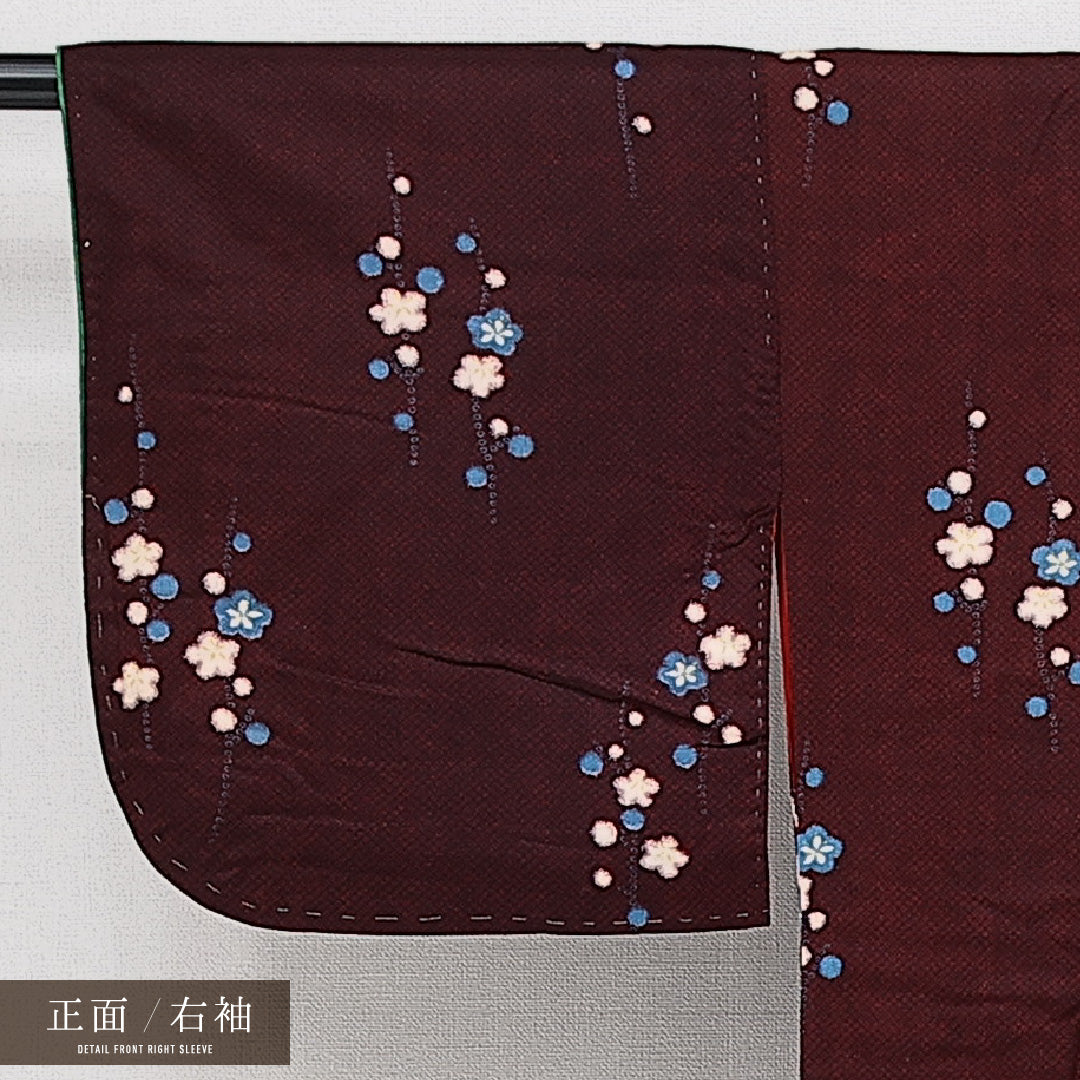 アンティーク 小紋 袷 身丈146cm 裄丈59cm 正絹 Dランク バチ衿 XSサイズ 花柄 赤系 HP 1221-14441