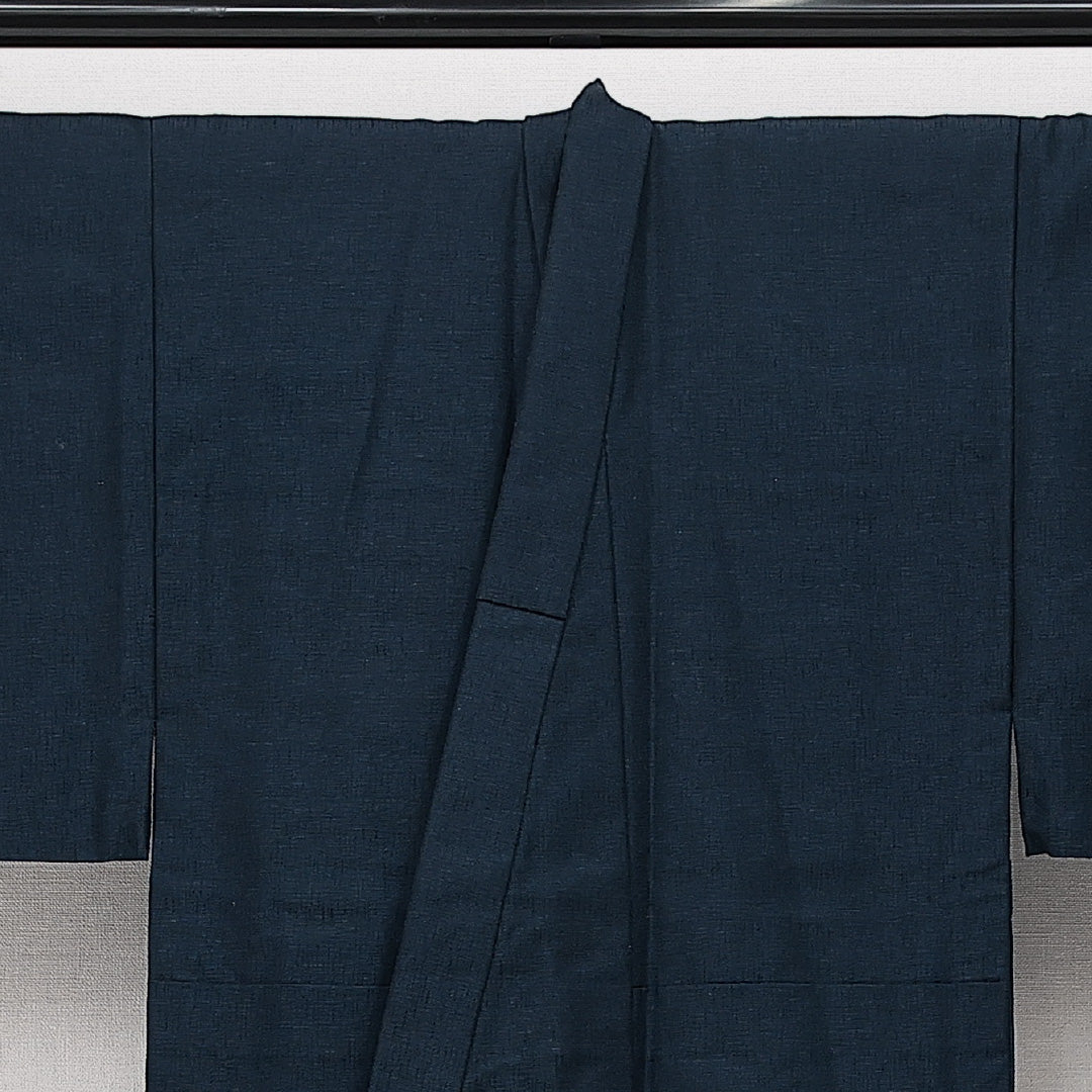 アンサンブル 洗える着物 ウールの男着物 単衣 身丈140cm 裄丈65cm ウール Sランク カジュアル 棒衿 Mサイズ 無地 紺系 RP 1224-14428