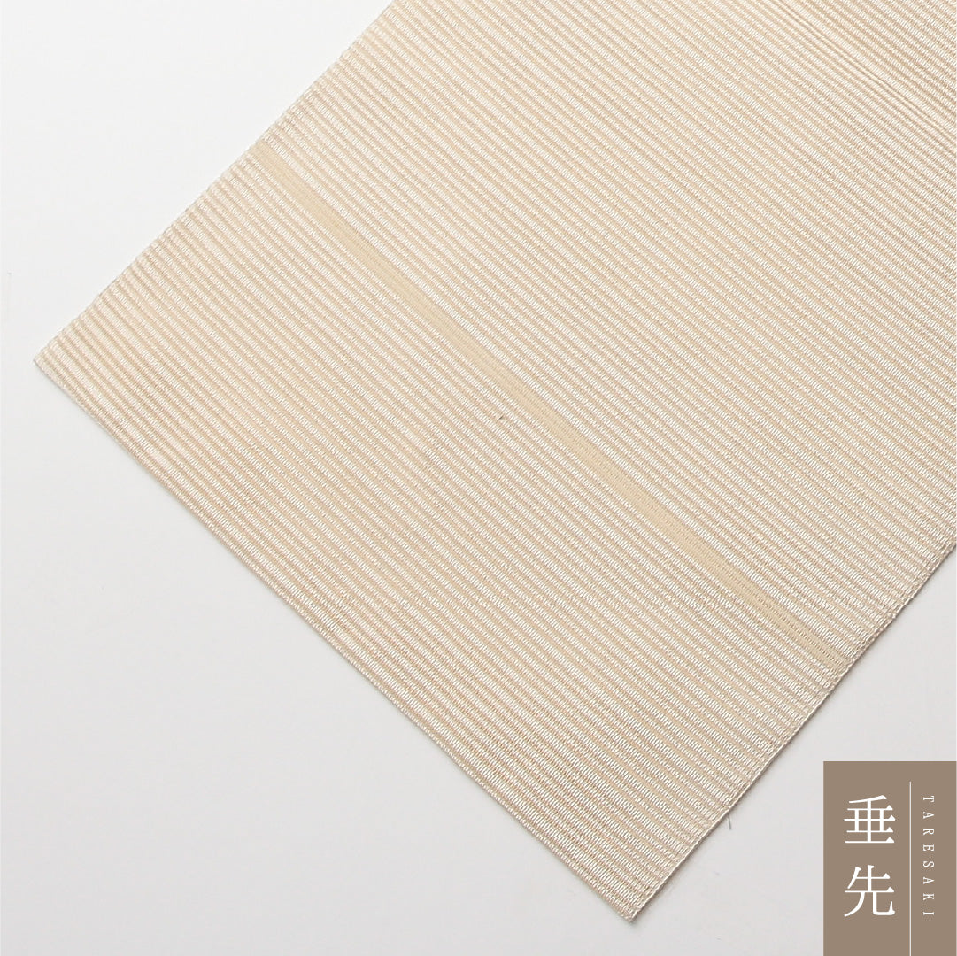 八寸名古屋帯 (夏帯) Aランク 帯丈344cm 正絹 ポイント柄 松葉仕立て 織り カジュアル 綴れ織 遠山 クリーム系 RP 1245-02157
