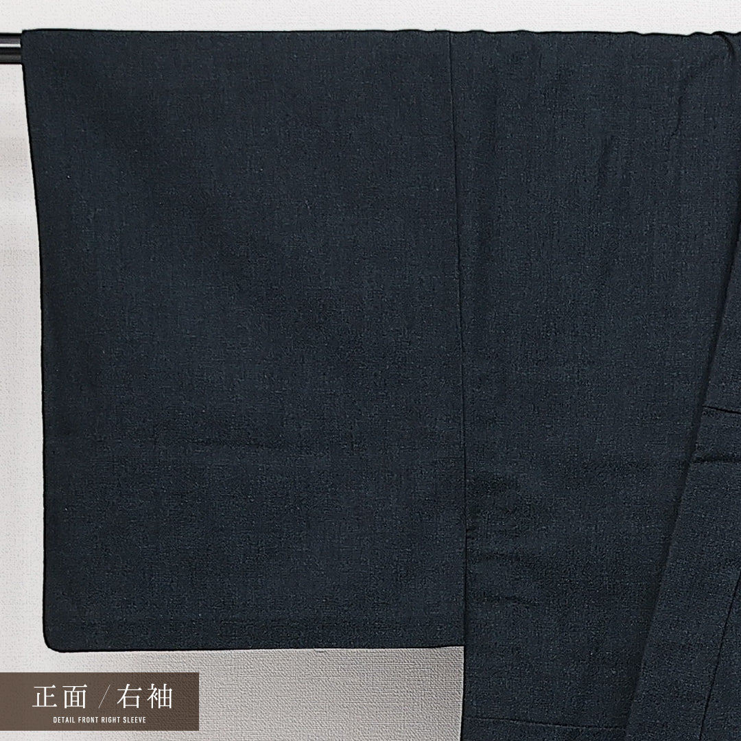 アンサンブル 洗える着物 ウールの男着物 単衣 身丈141cm 裄丈66cm ウール Sランク カジュアル 棒衿 Mサイズ 紐あり 無地 紺系 RP 1224-14427