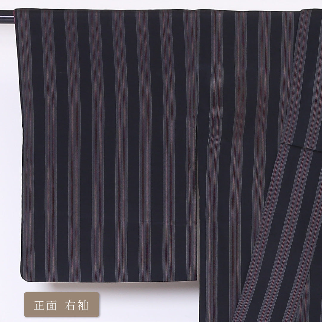 小紋 袷 身丈153cm 裄62cm 黒系 縞 モダン 正絹 Bランク 1215-01950-4210