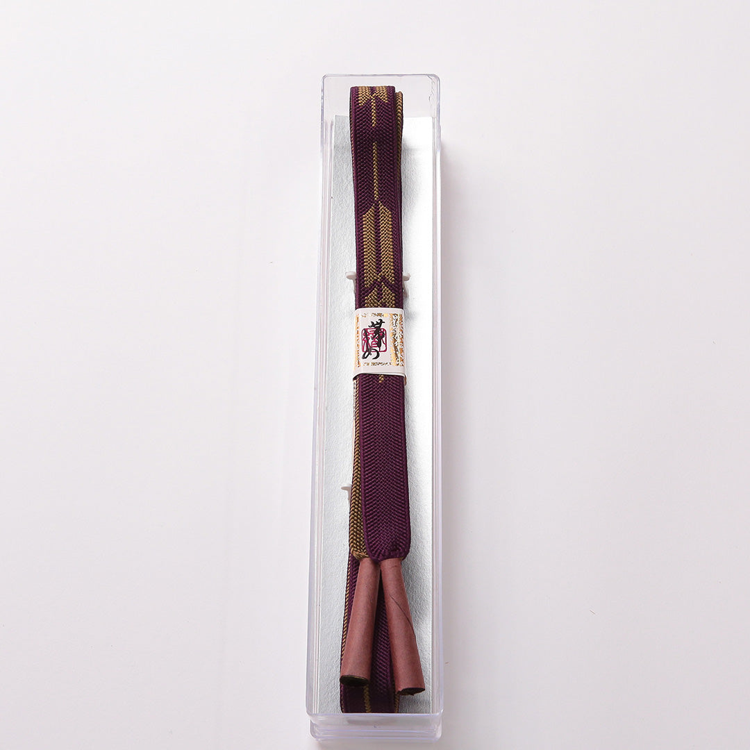 新古品 帯締め 礼装用 正絹 Nランク 平組紐 高麗組 紫系 緑系 共箱 D 1236-01360
