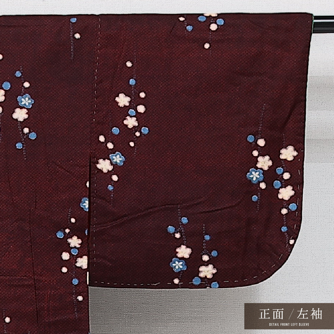 アンティーク 小紋 袷 身丈146cm 裄丈59cm 正絹 Dランク バチ衿 XSサイズ 花柄 赤系 HP 1221-14441