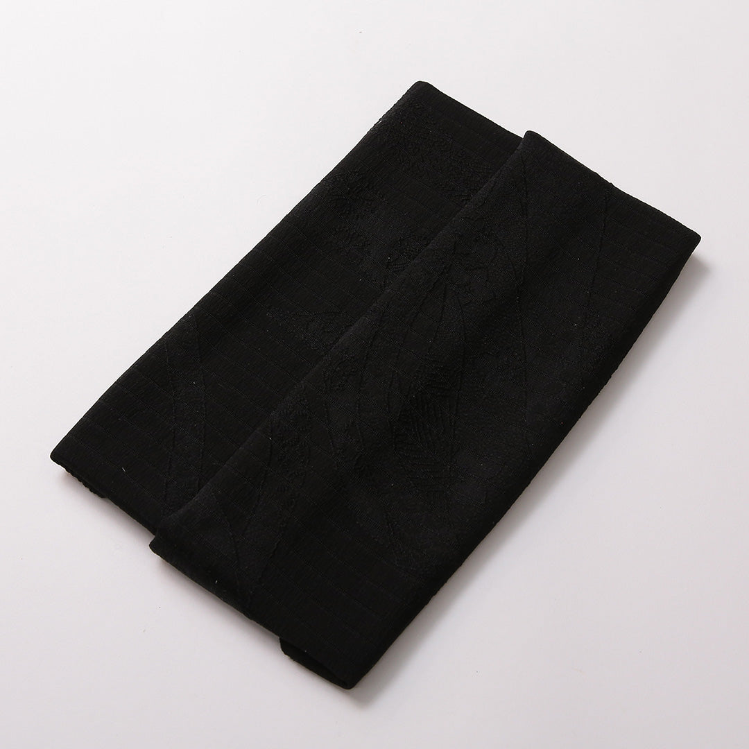 未使用品 夏物 帯締め・帯揚げセット 弔事用 正絹 Sランク 共箱 和装小物 帯締め 帯揚げ 黒系 1221-00935