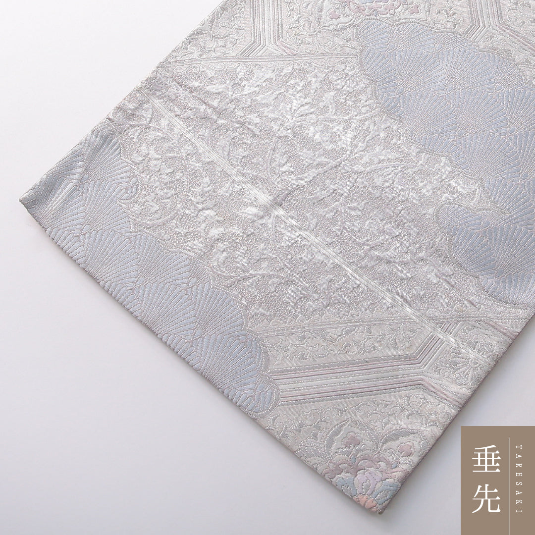 袋帯 帯丈424cm フォーマル 六通 Cランク 正絹 宝相華 紫系 1223-02165