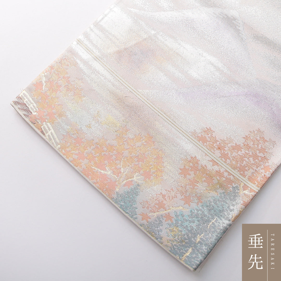 袋帯 帯丈420cm セミフォーマル 六通 Aランク 正絹 山 紫系 1223-02156